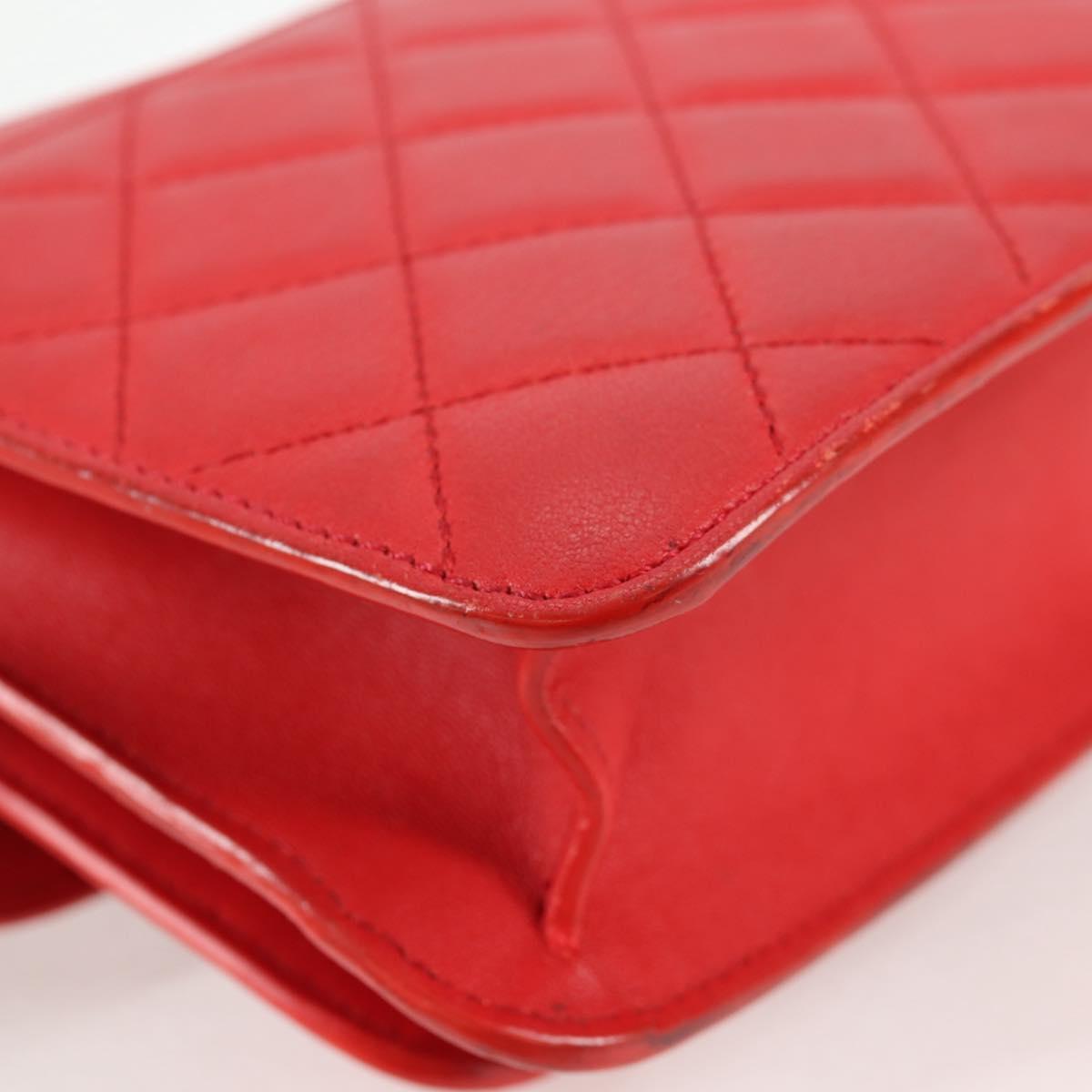 CHANEL Matelasse Chain Shoulder Bag Leather Red Silver CC Auth 138980M
