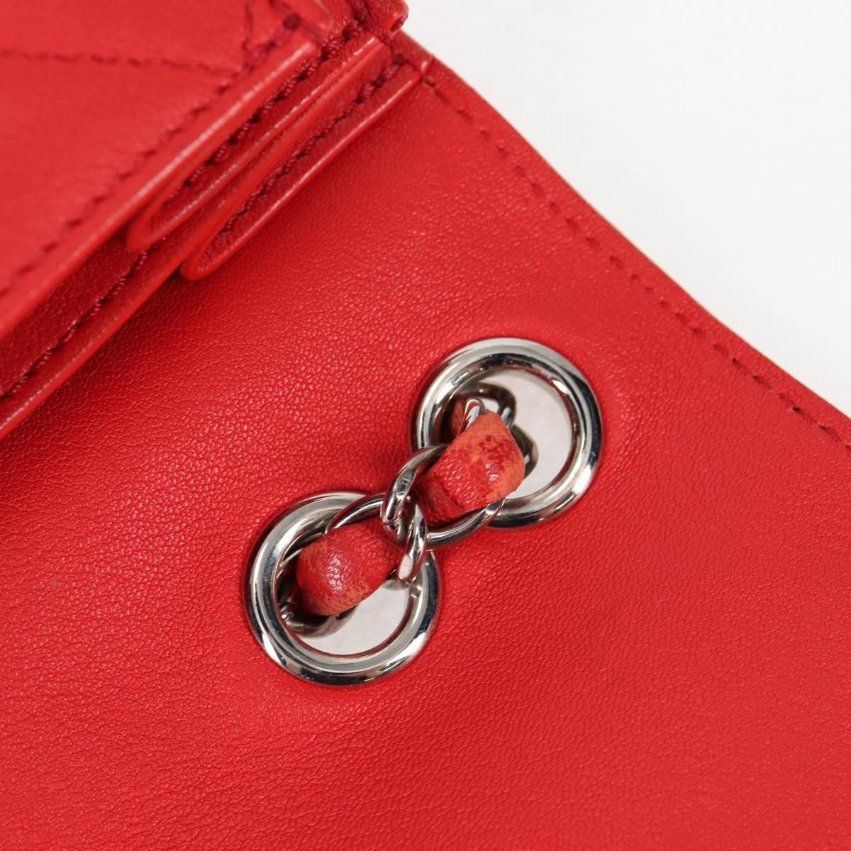 CHANEL Matelasse Chain Shoulder Bag Leather Red Silver CC Auth 138980M