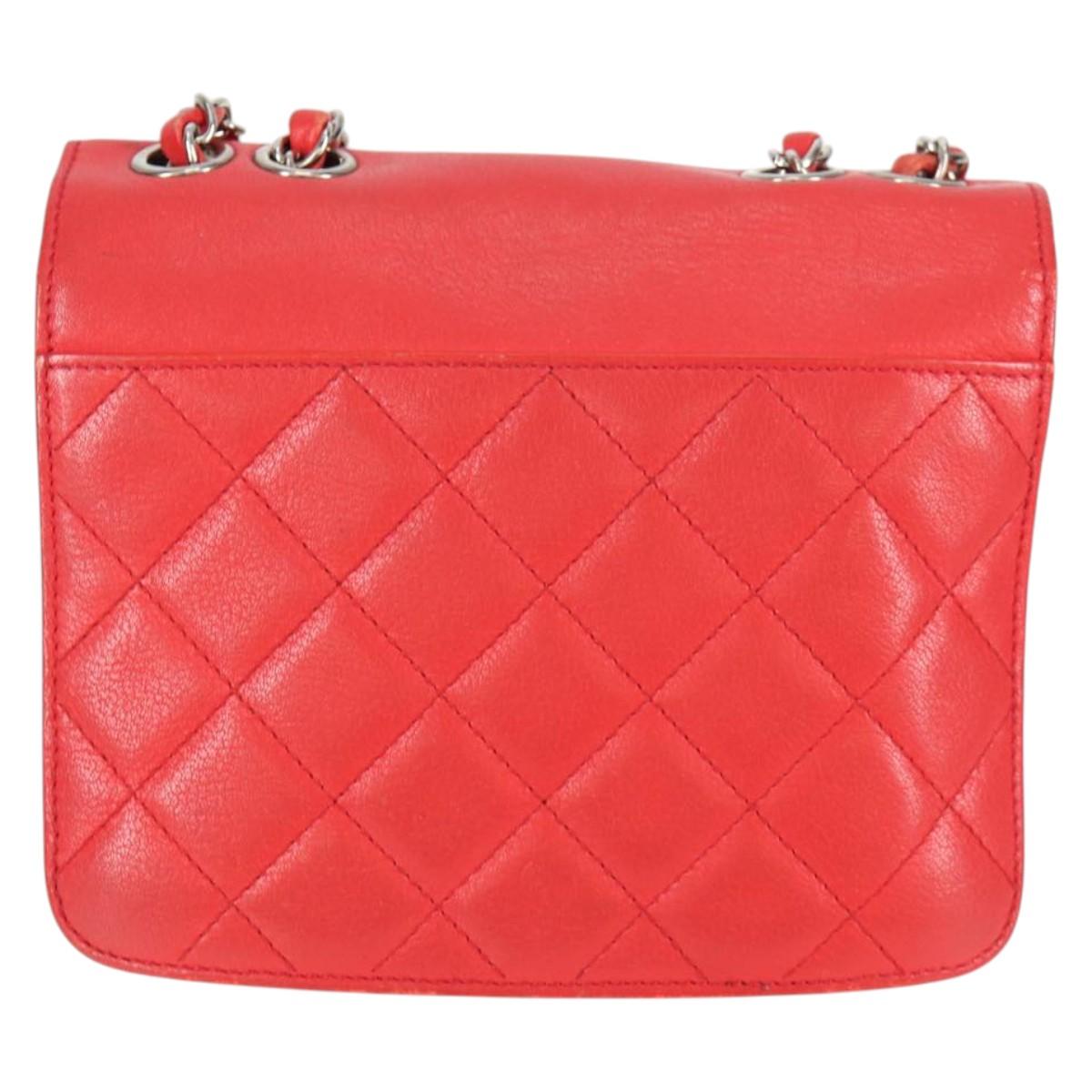CHANEL Matelasse Chain Shoulder Bag Leather Red Silver CC Auth 138980M
