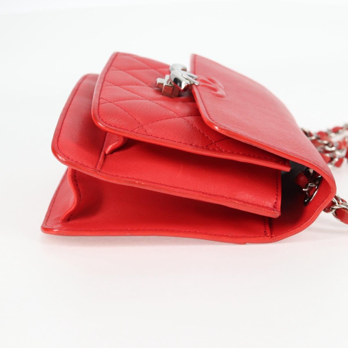 CHANEL Matelasse Chain Shoulder Bag Leather Red Silver CC Auth 138980M