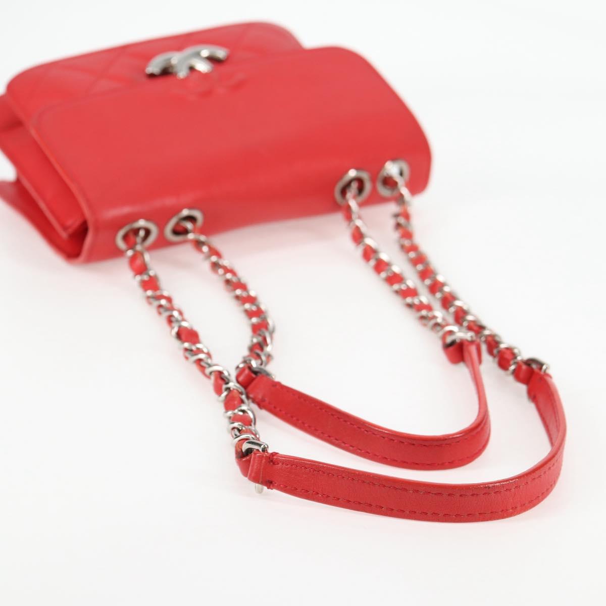 CHANEL Matelasse Chain Shoulder Bag Leather Red Silver CC Auth 138980M