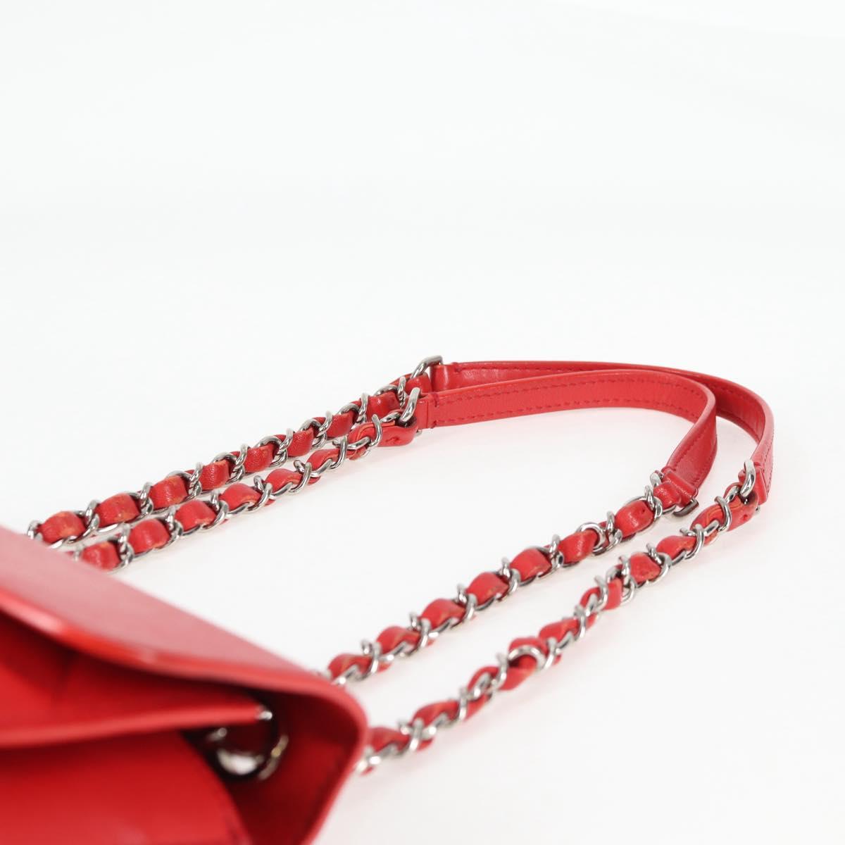 CHANEL Matelasse Chain Shoulder Bag Leather Red Silver CC Auth 138980M