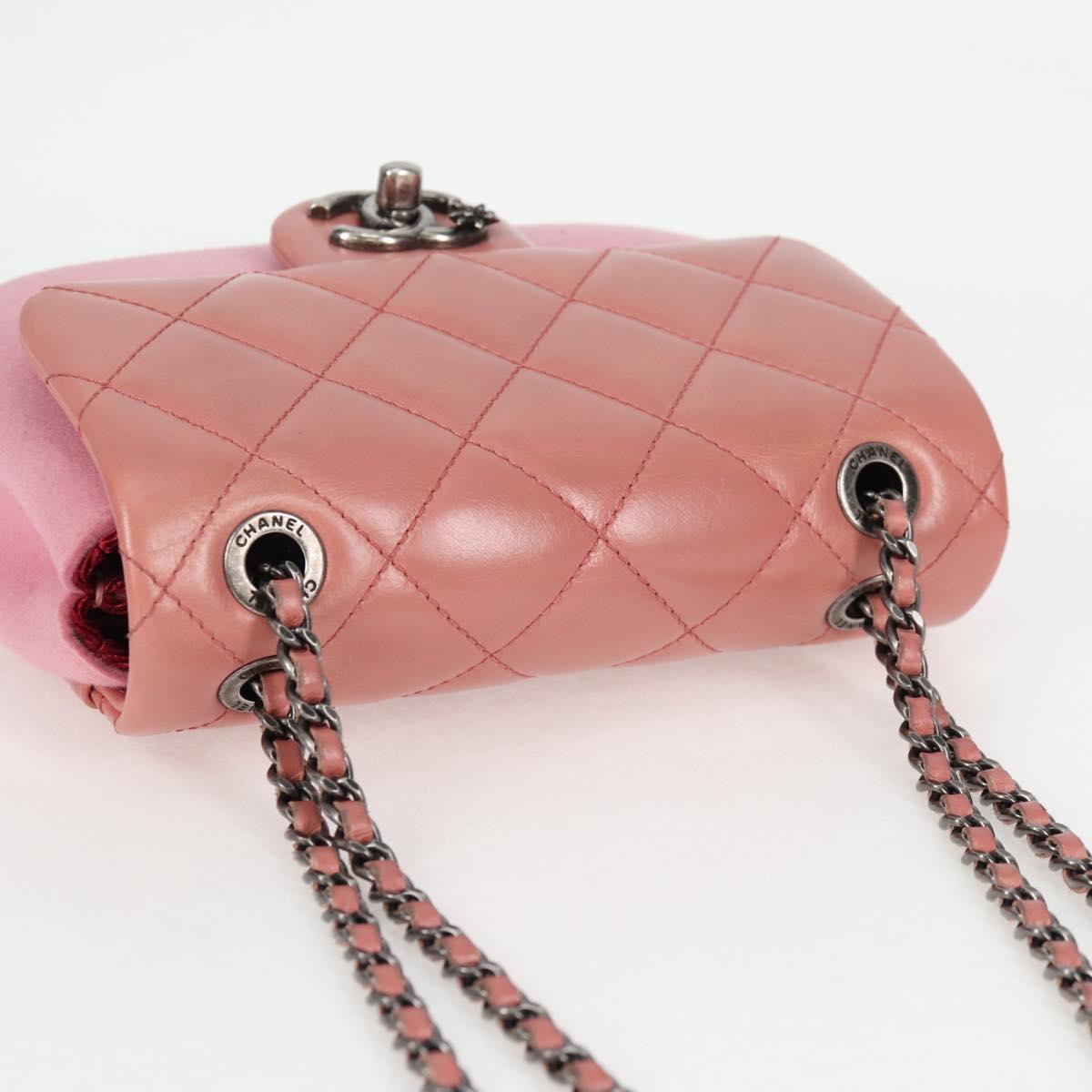 CHANEL Matelasse 20 Chain Shoulder Bag Leather Pink CC Auth 138985A