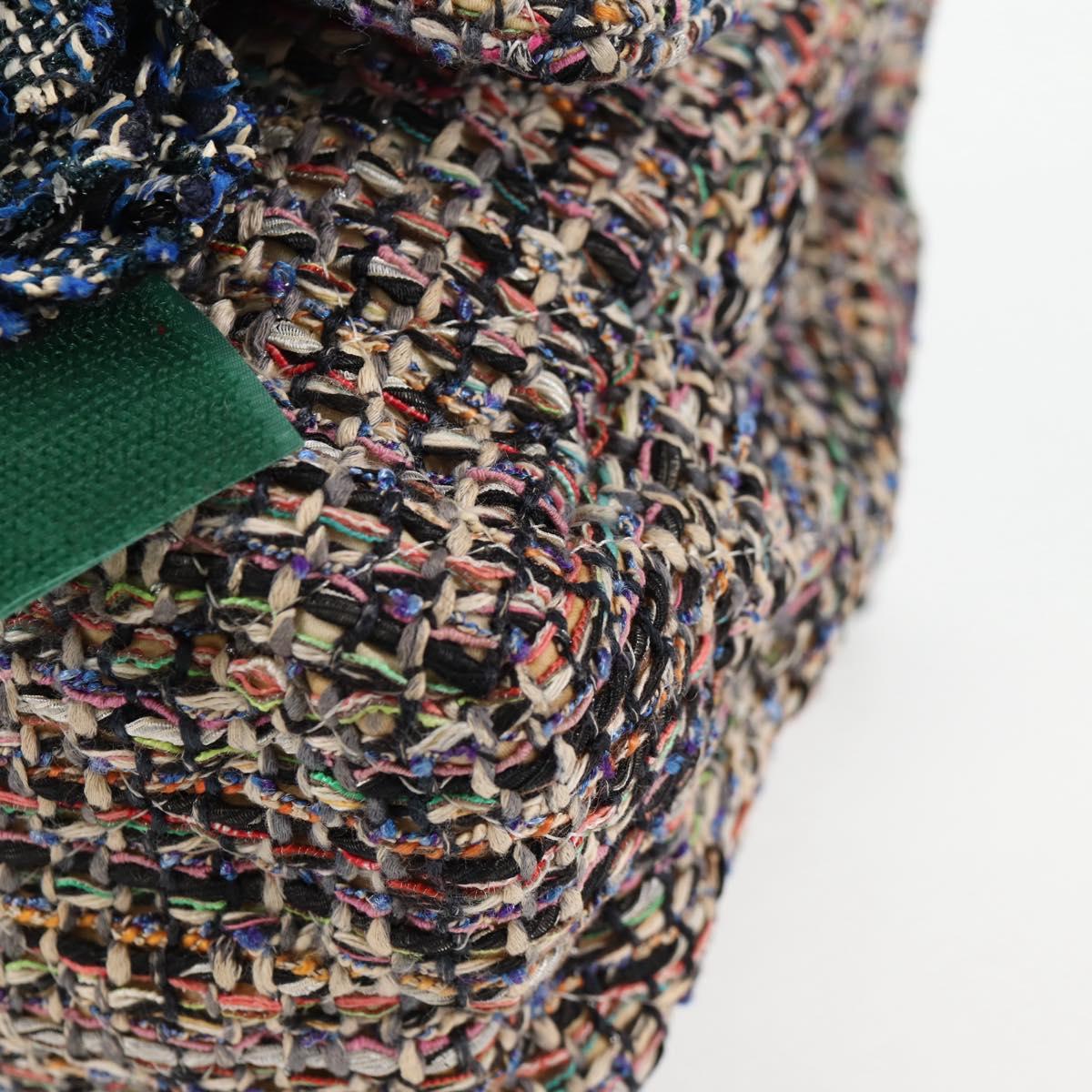 CHANEL Matelasse Camellia Chain Bag Tweed Multicolor Silver CC Auth 138988A