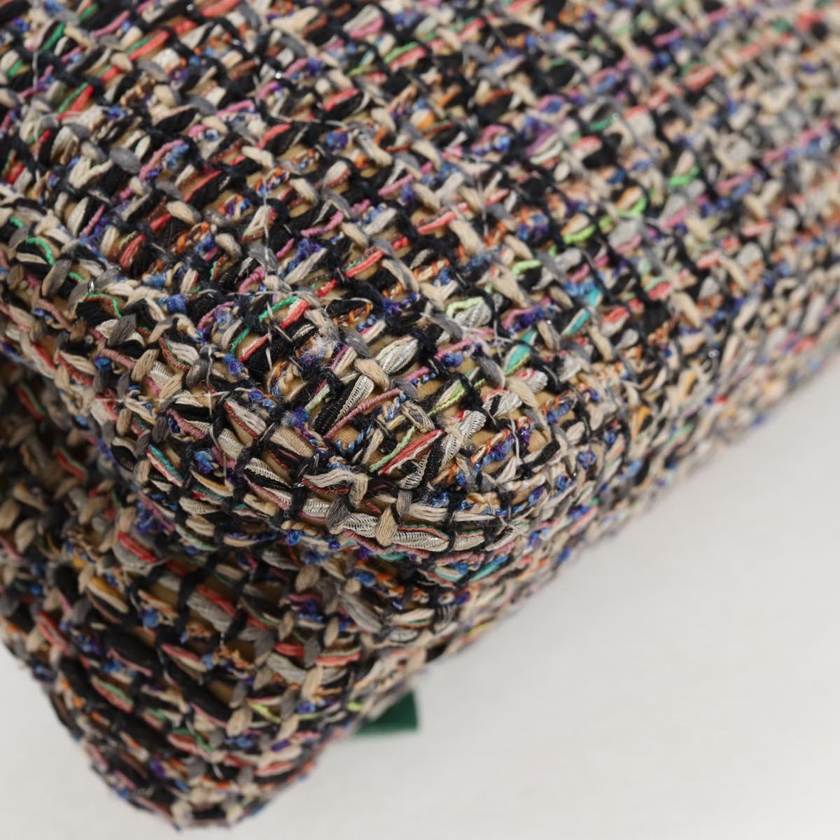 CHANEL Matelasse Camellia Chain Bag Tweed Multicolor Silver CC Auth 138988SM