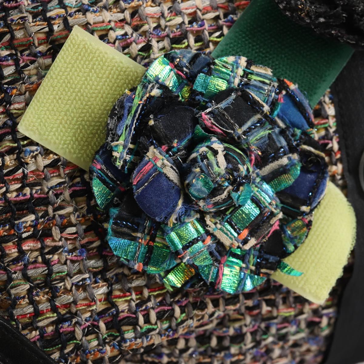 CHANEL Matelasse Camellia Chain Bag Tweed Multicolor Silver CC Auth 138988A