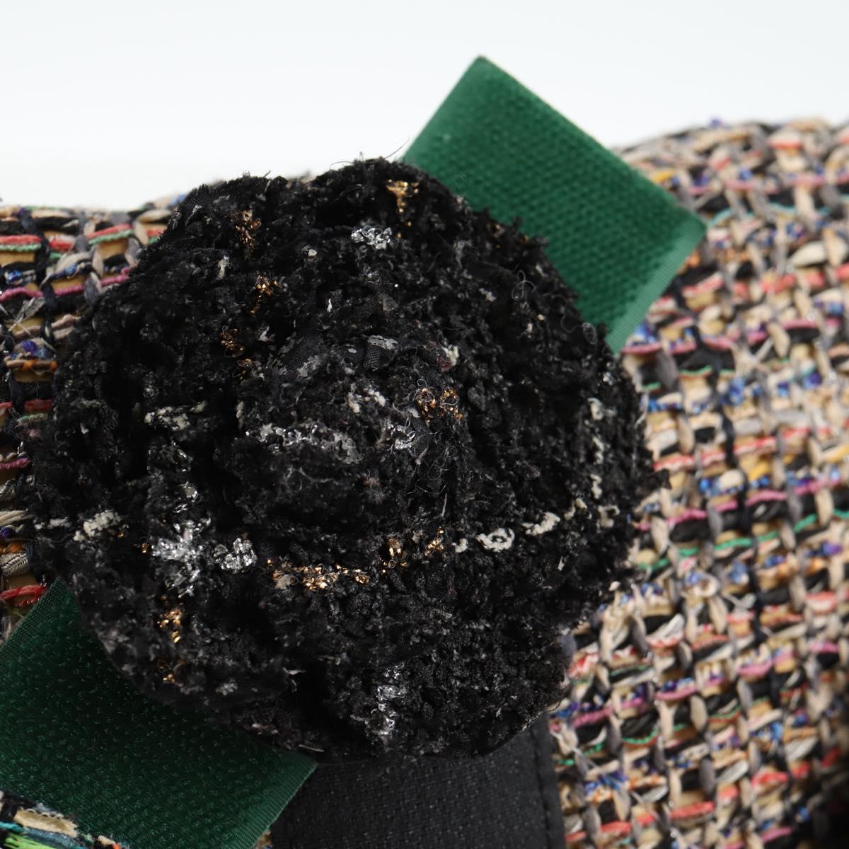 CHANEL Matelasse Camellia Chain Bag Tweed Multicolor Silver CC Auth 138988A