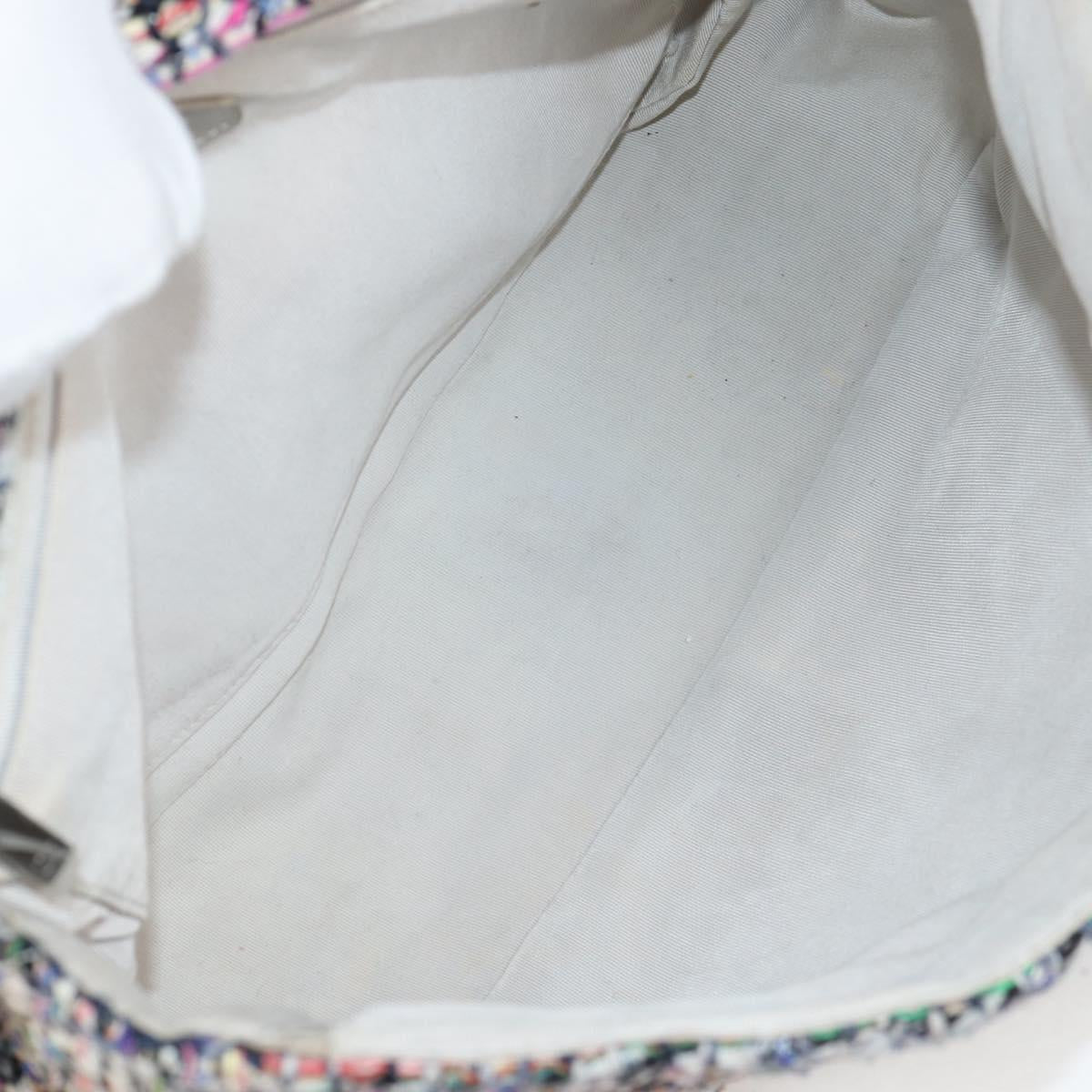 CHANEL Matelasse Camellia Chain Bag Tweed Multicolor Silver CC Auth 138988A