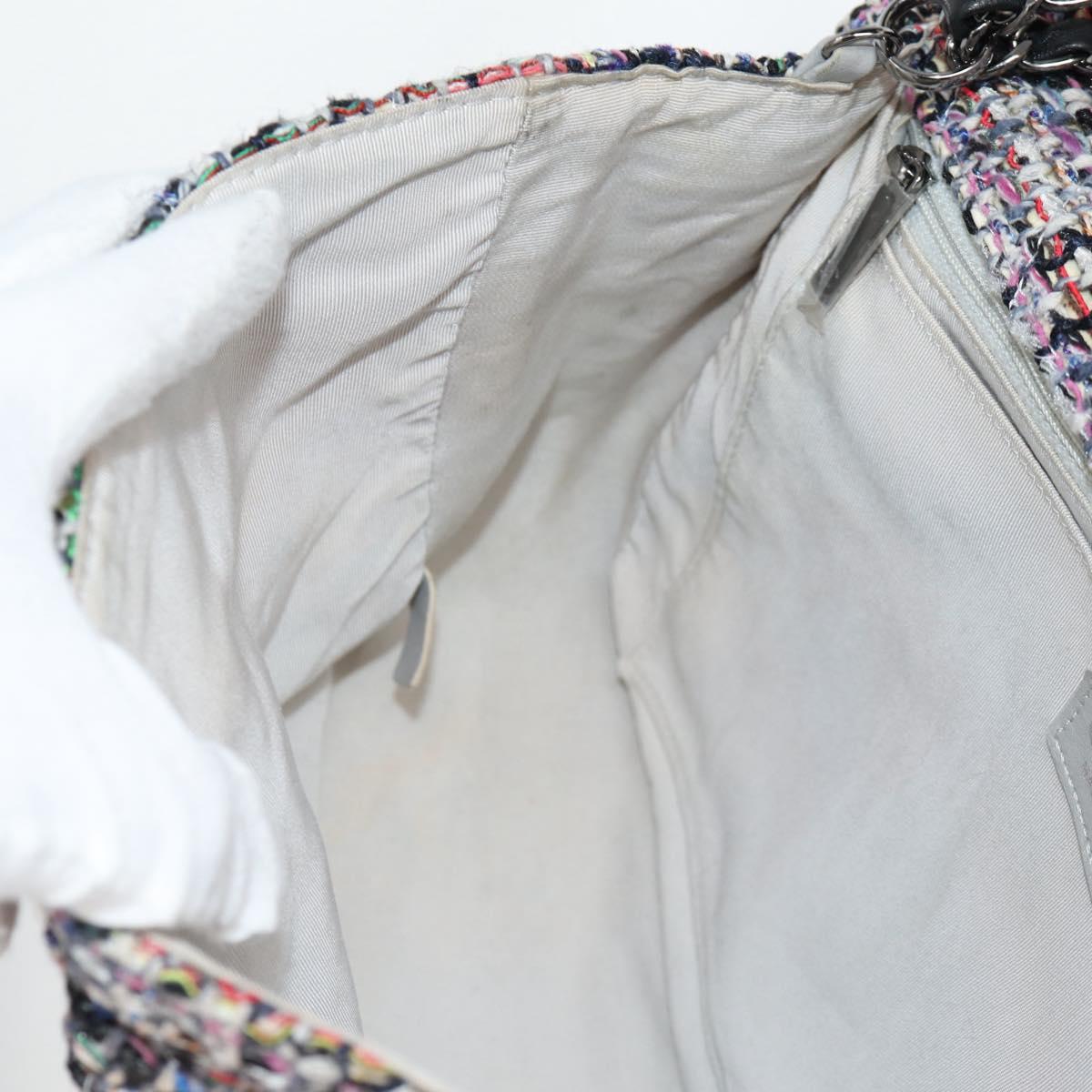 CHANEL Matelasse Camellia Chain Bag Tweed Multicolor Silver CC Auth 138988A