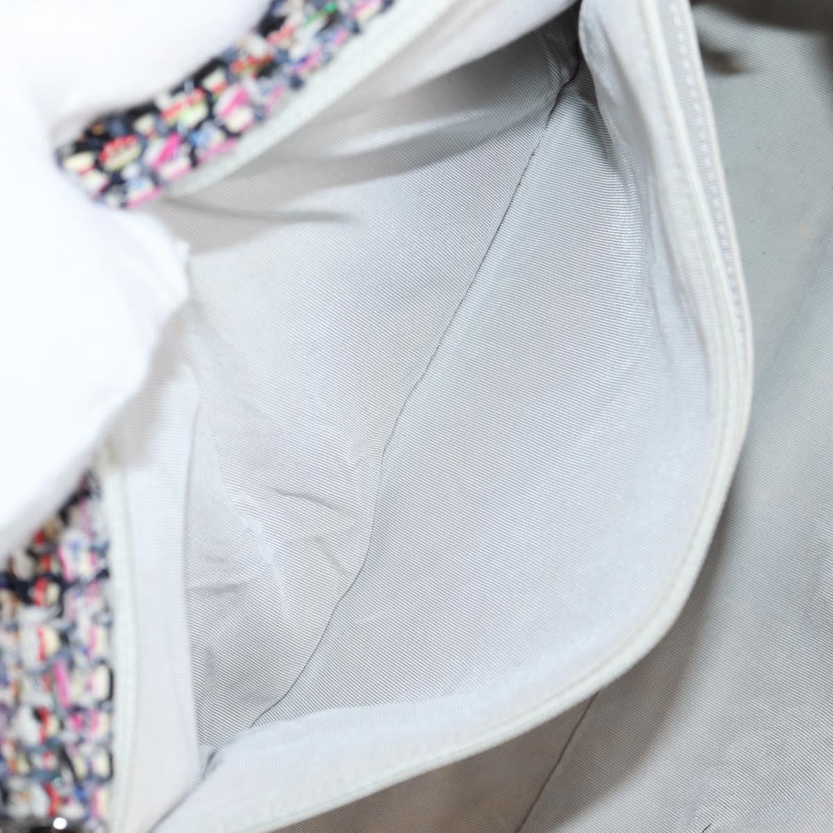 CHANEL Matelasse Camellia Chain Bag Tweed Multicolor Silver CC Auth 138988A