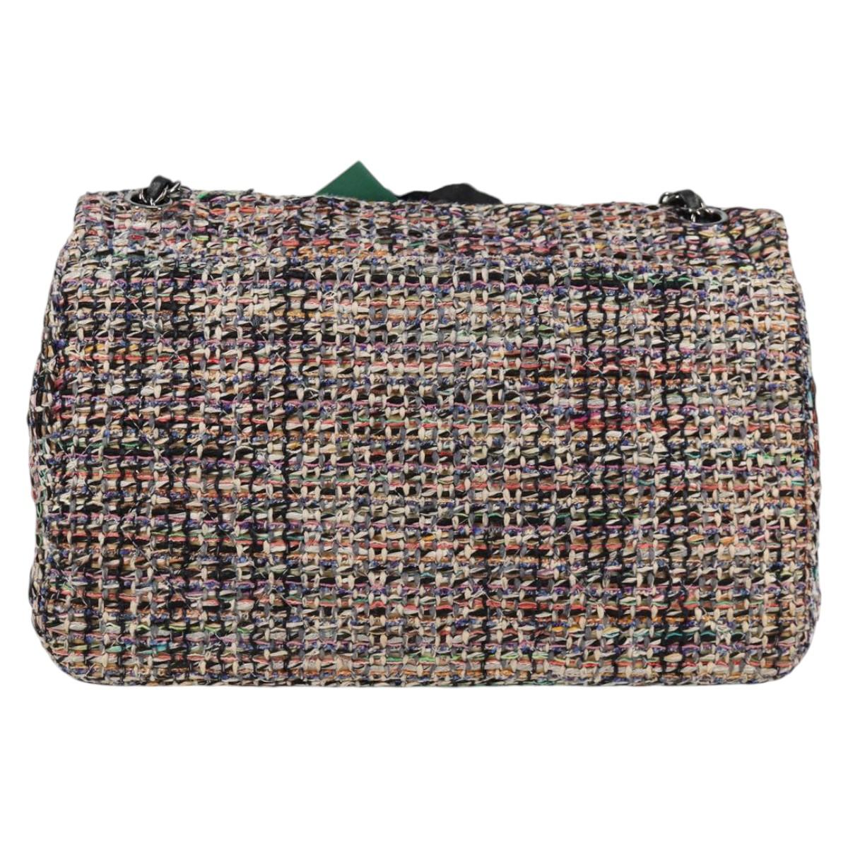 CHANEL Matelasse Camellia Chain Bag Tweed Multicolor Silver CC Auth 138988A