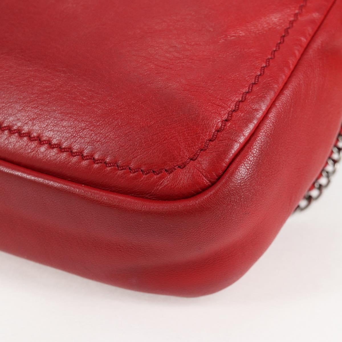 CHANEL Chain Shoulder Bag Lamb Skin Red Silver CC Auth 138990A