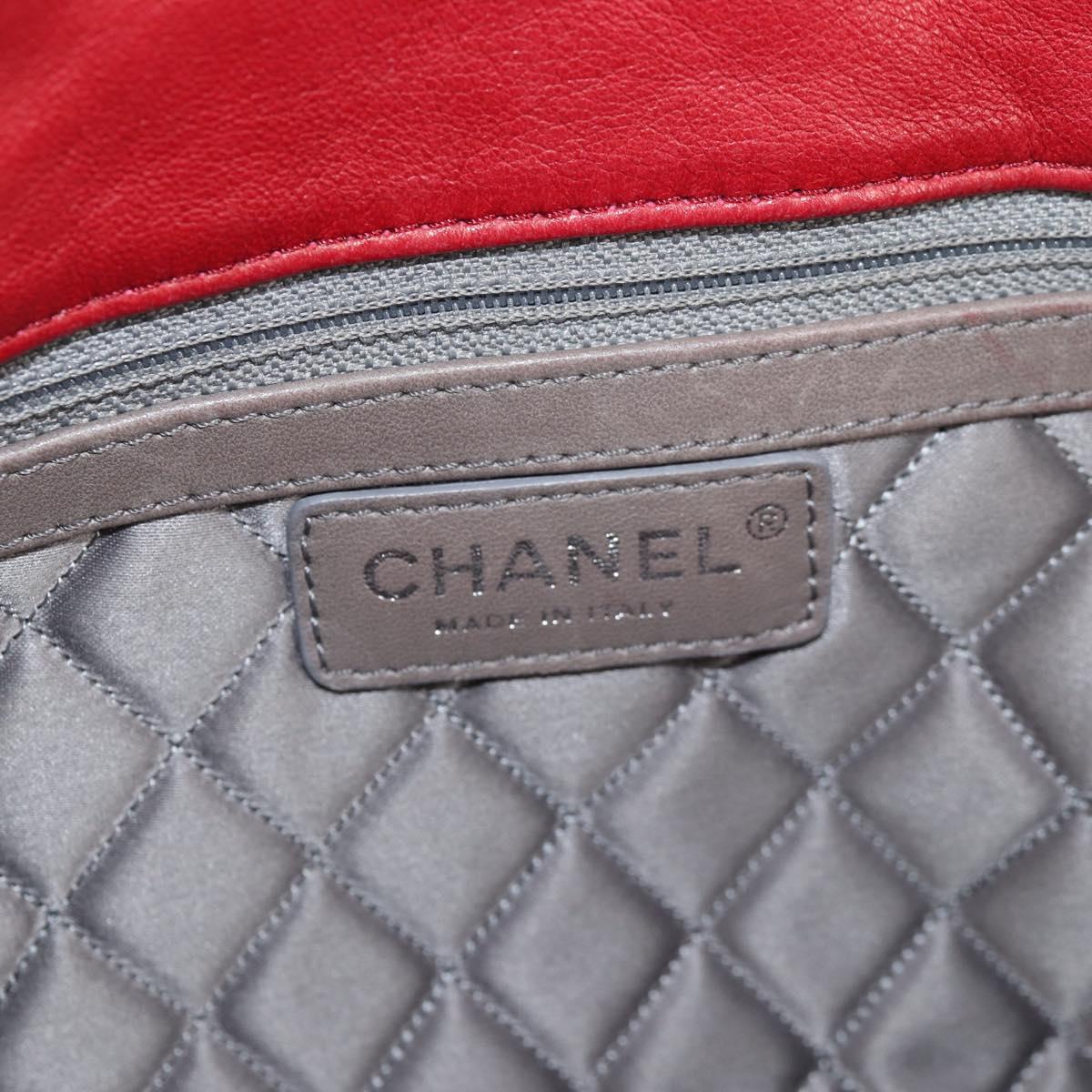 CHANEL Chain Shoulder Bag Lamb Skin Red Silver CC Auth 138990A