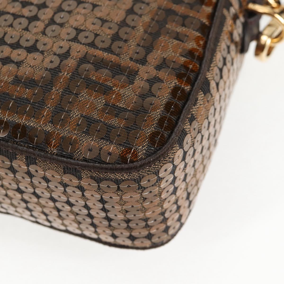 FENDI Zucca Canvas Mamma Baguette Bag Sequin 2way Brown Gold Auth 138993A