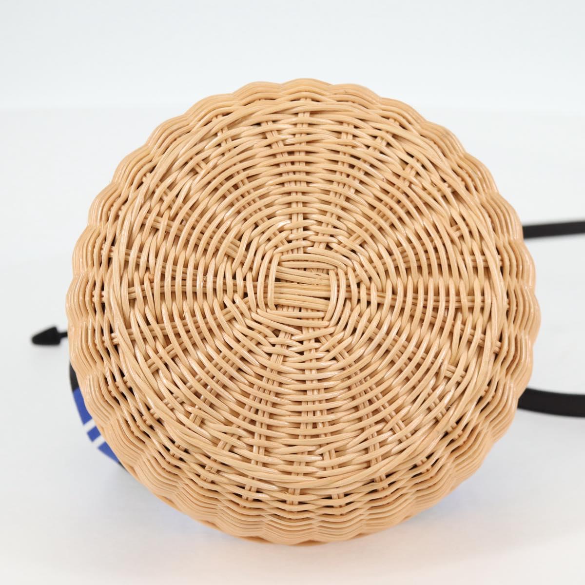 PRADA Rattan Hand Bag Canvas 2way Blue Gold 1BH115 Auth 138994A