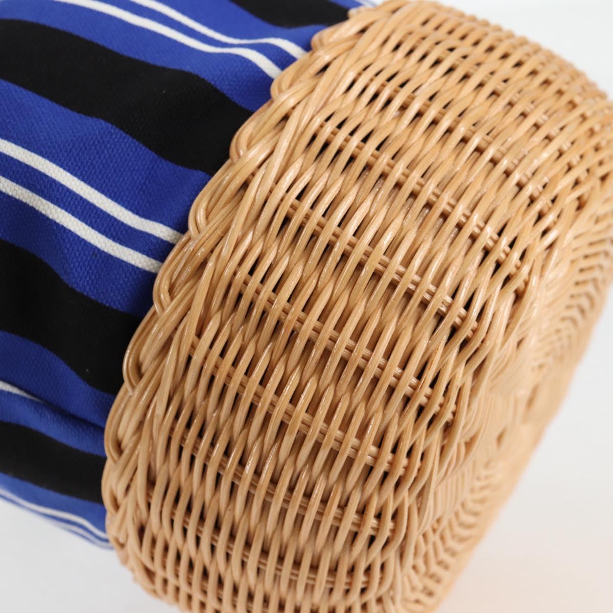 PRADA Rattan Hand Bag Canvas 2way Blue Gold 1BH115 Auth 138994A