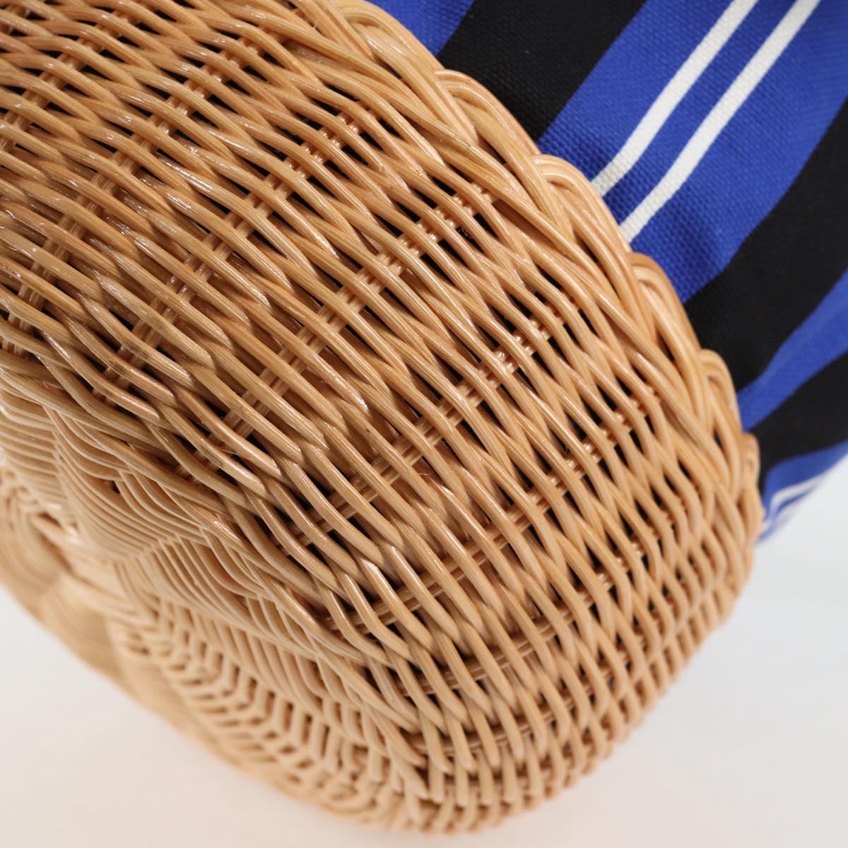 PRADA Rattan Hand Bag Canvas 2way Blue Gold 1BH115 Auth 138994A