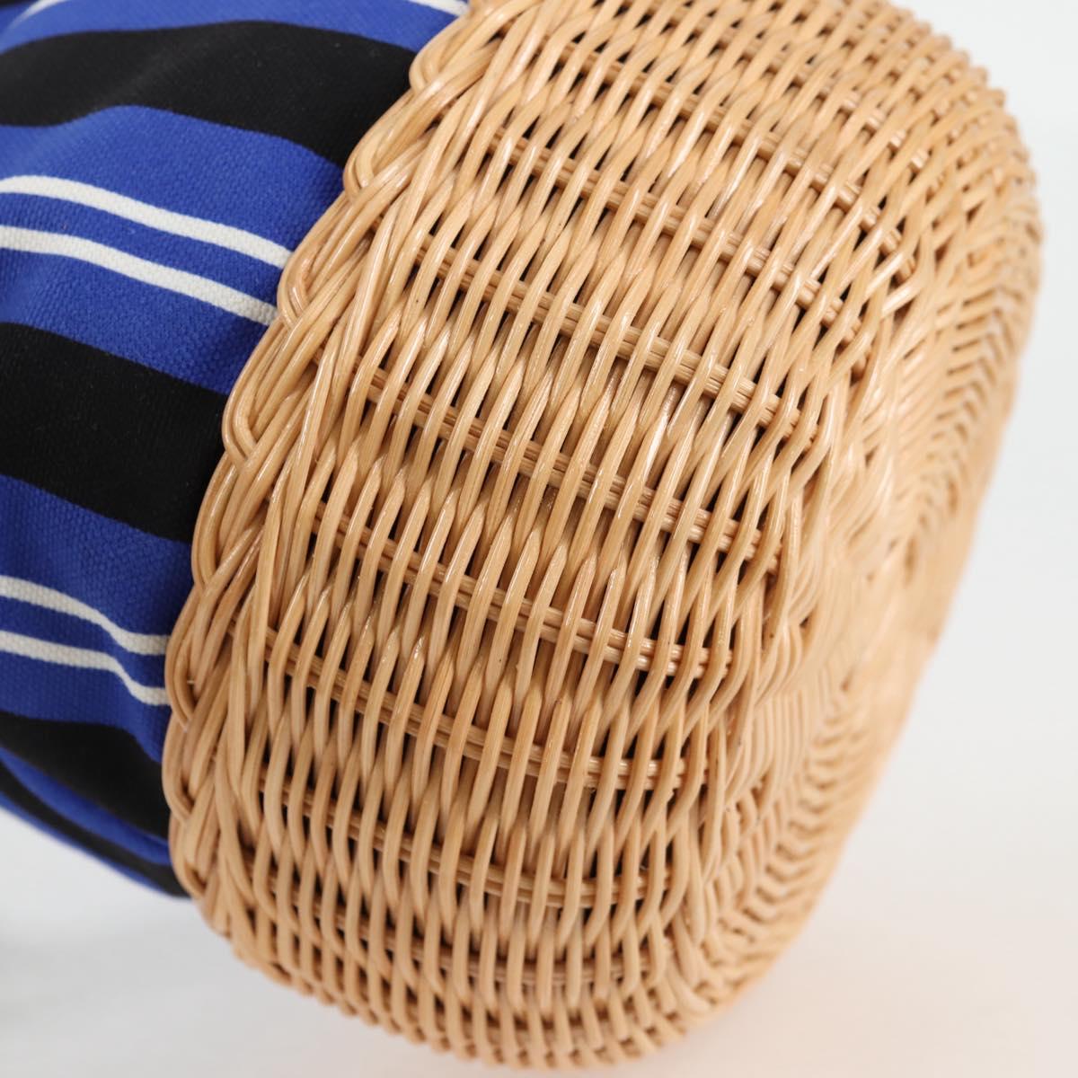 PRADA Rattan Hand Bag Canvas 2way Blue Gold 1BH115 Auth 138994A