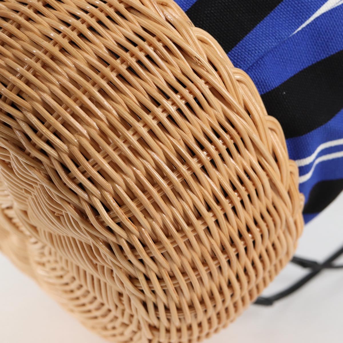 PRADA Rattan Hand Bag Canvas 2way Blue Gold 1BH115 Auth 138994SM