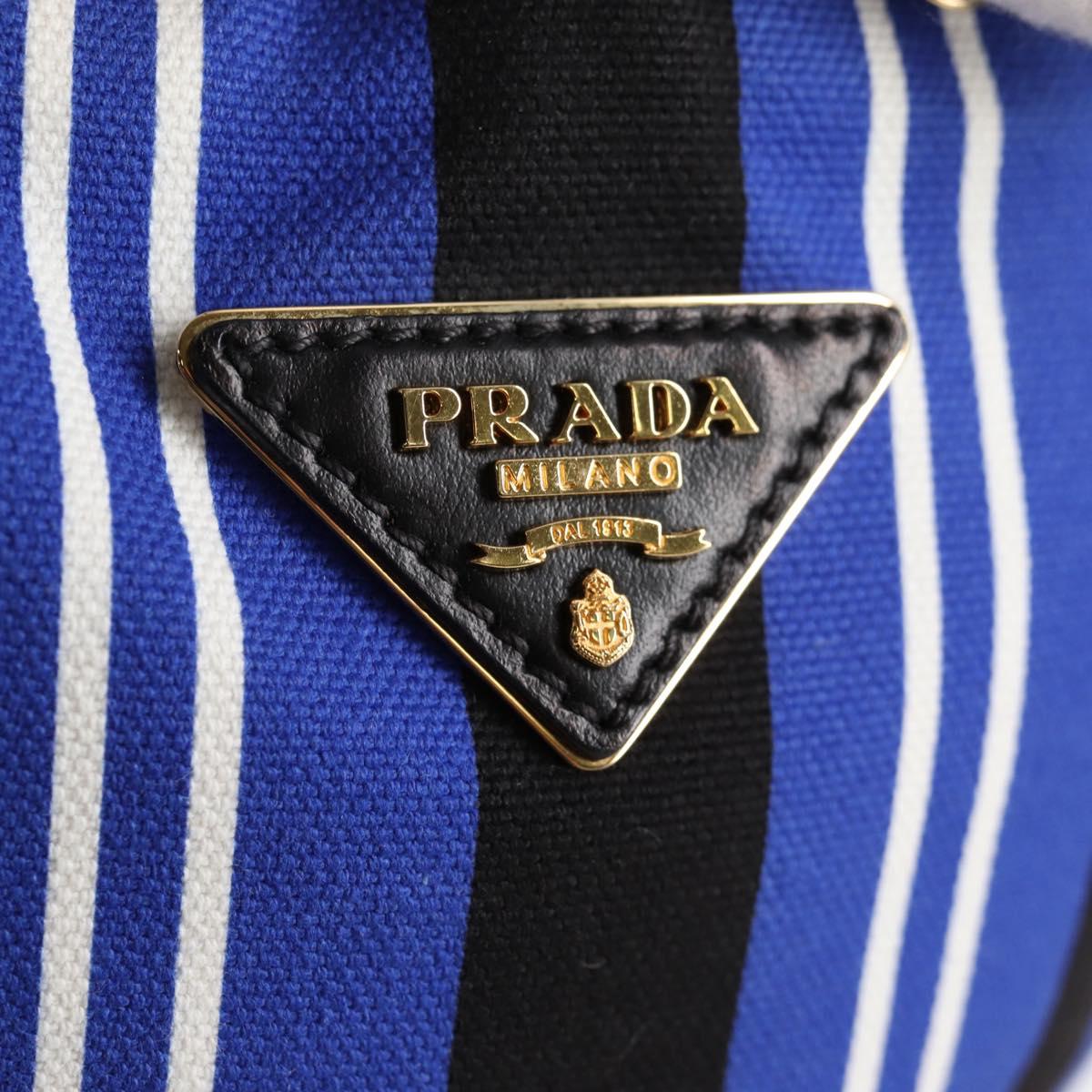 PRADA Rattan Hand Bag Canvas 2way Blue Gold 1BH115 Auth 138994A