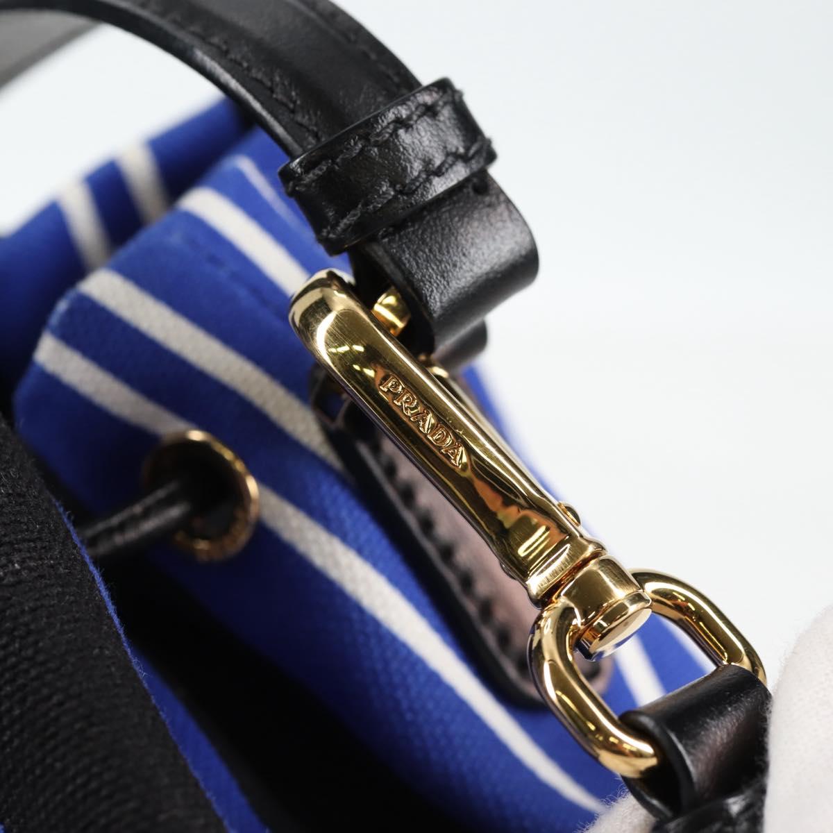 PRADA Rattan Hand Bag Canvas 2way Blue Gold 1BH115 Auth 138994A