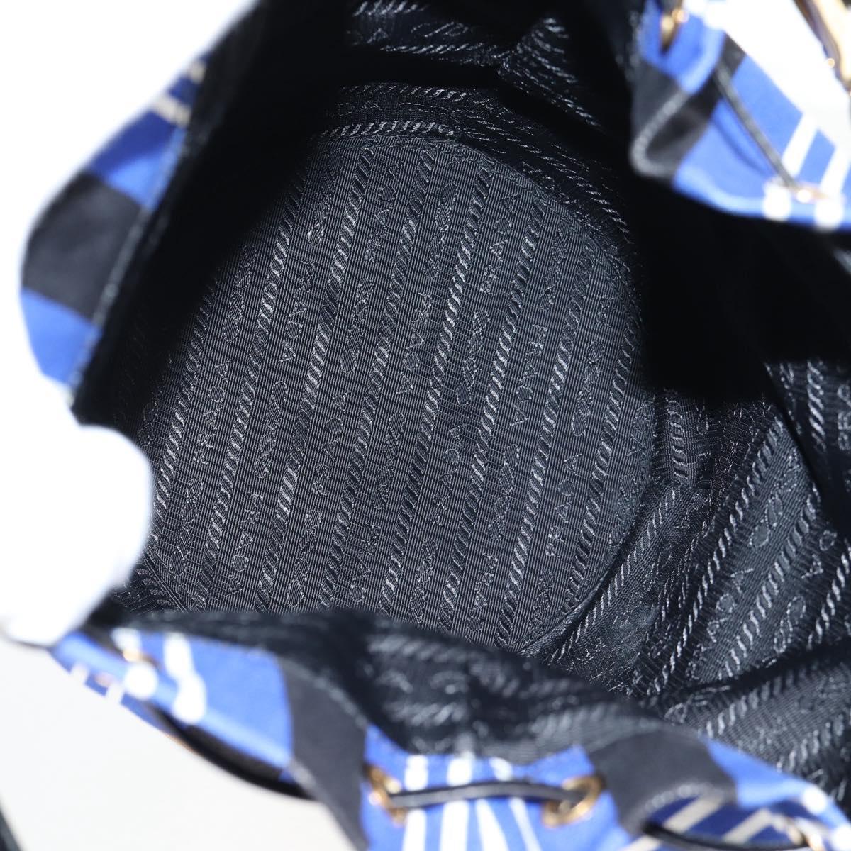 PRADA Rattan Hand Bag Canvas 2way Blue Gold 1BH115 Auth 138994A