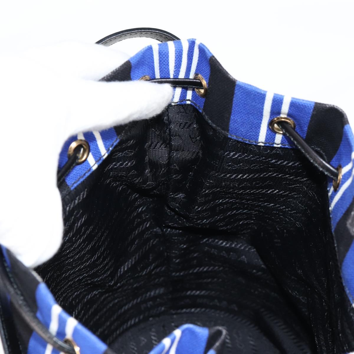 PRADA Rattan Hand Bag Canvas 2way Blue Gold 1BH115 Auth 138994A