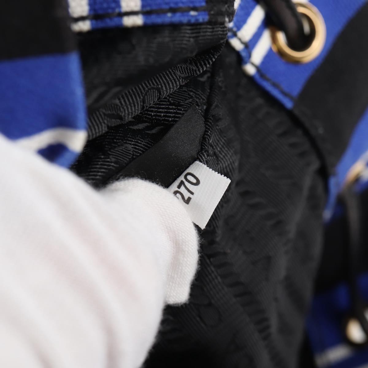 PRADA Rattan Hand Bag Canvas 2way Blue Gold 1BH115 Auth 138994A