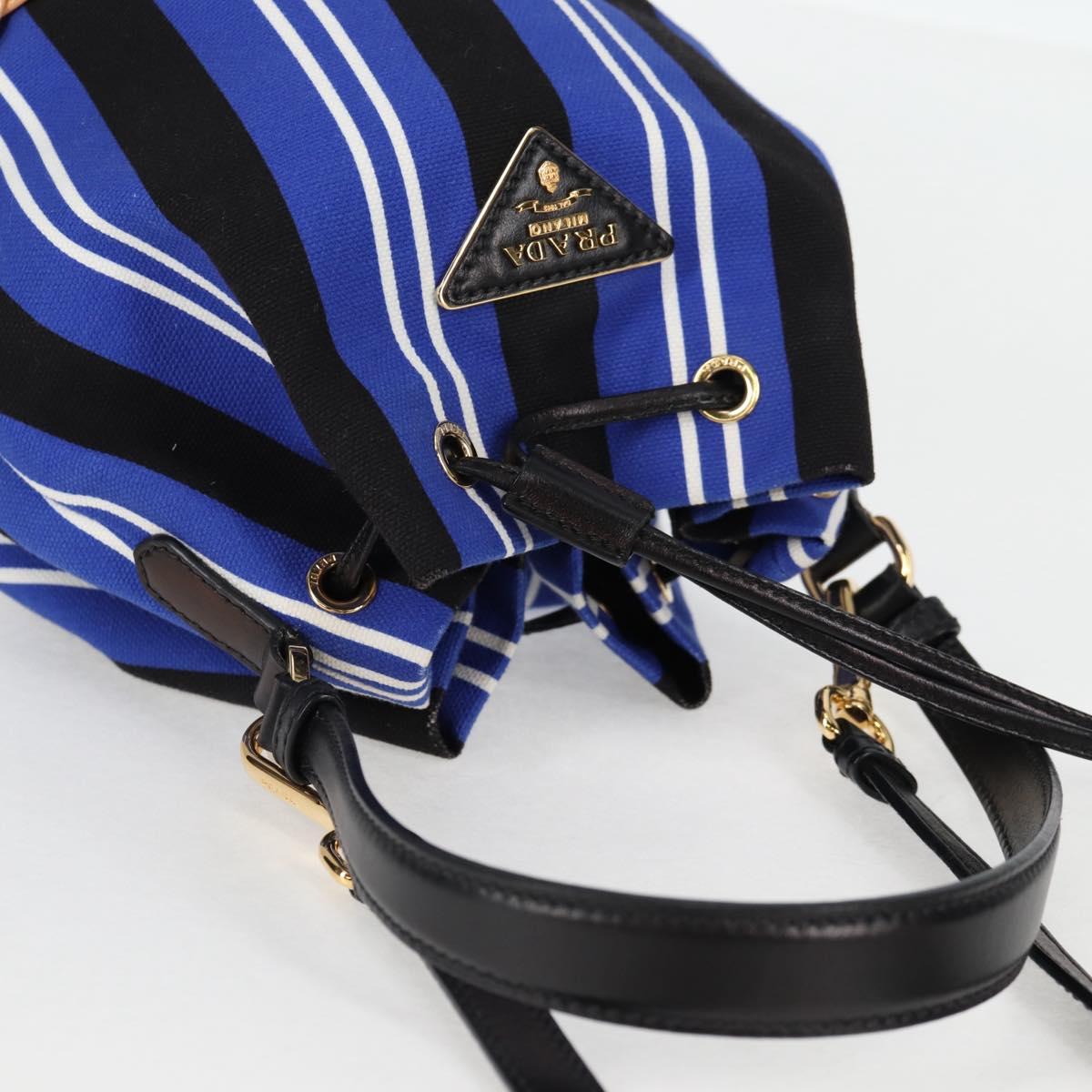 PRADA Rattan Hand Bag Canvas 2way Blue Gold 1BH115 Auth 138994A