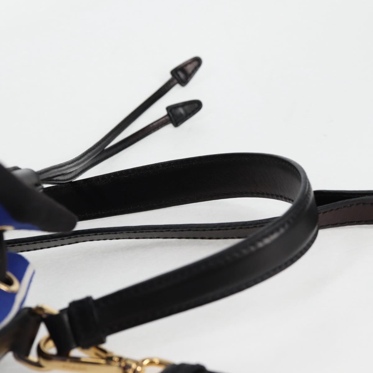 PRADA Rattan Hand Bag Canvas 2way Blue Gold 1BH115 Auth 138994A