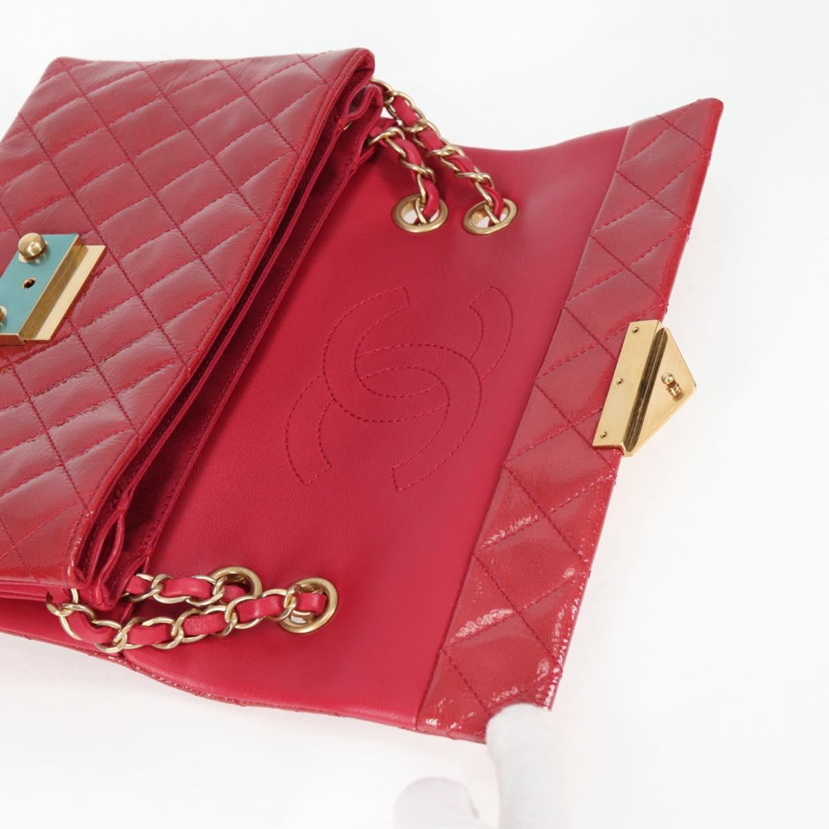 CHANEL Matelasse Chain Shoulder Bag Enamel Pink Gold CC Auth 138996SAM