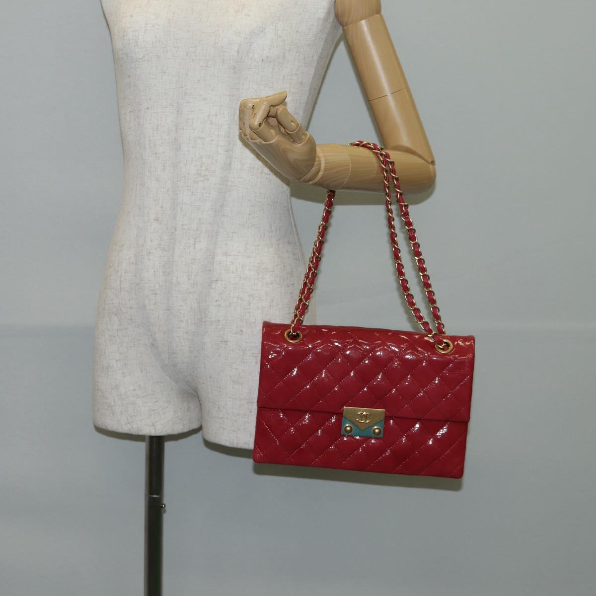 CHANEL Matelasse Chain Shoulder Bag Enamel Pink Gold CC Auth 138996SAM