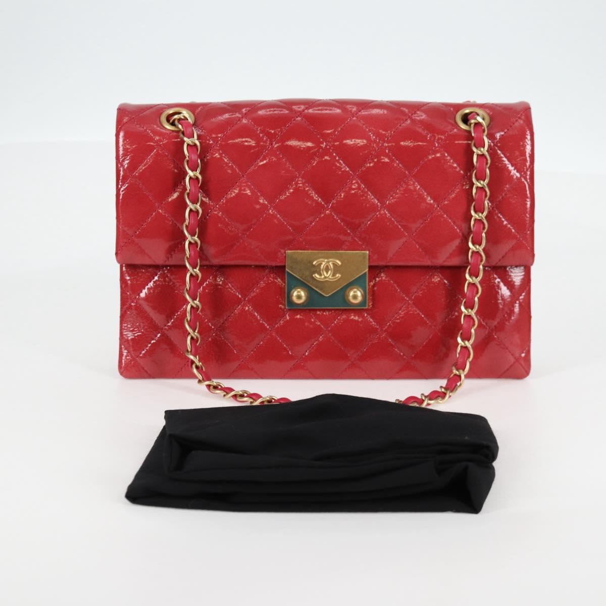 CHANEL Matelasse Chain Shoulder Bag Enamel Pink Gold CC Auth 138996SAM
