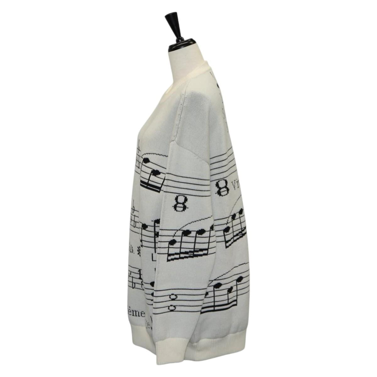 LOUIS VUITTON Knitted Fabrics Musical Note Pattern Wool XS White Auth 139001