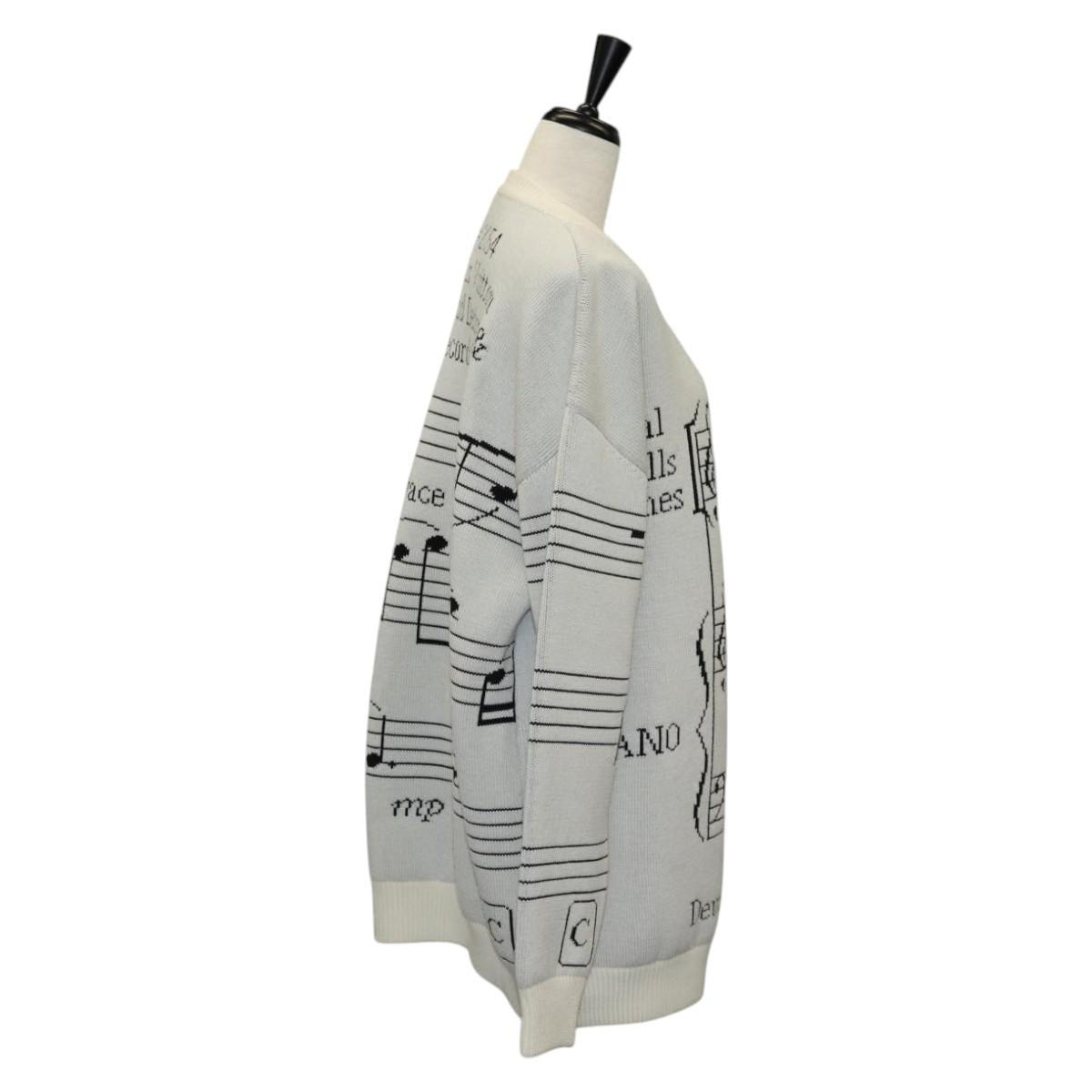 LOUIS VUITTON Knitted Fabrics Musical Note Pattern Wool XS White Auth 139001