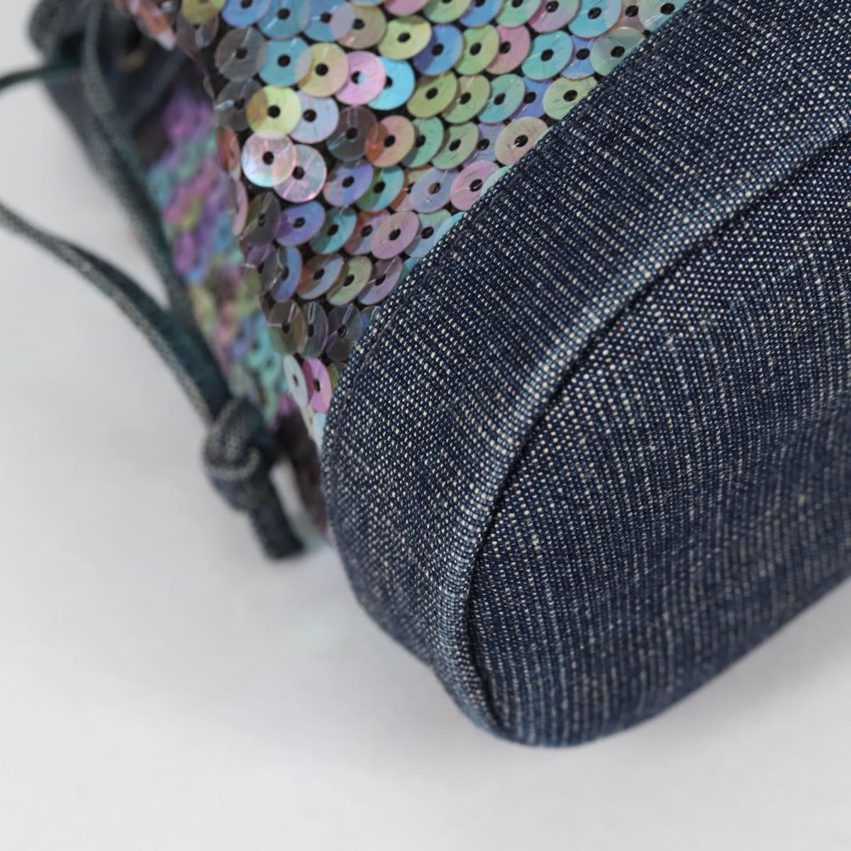 CHANEL Sequin Hand Bag Denim Blue CC Auth 139014SAV
