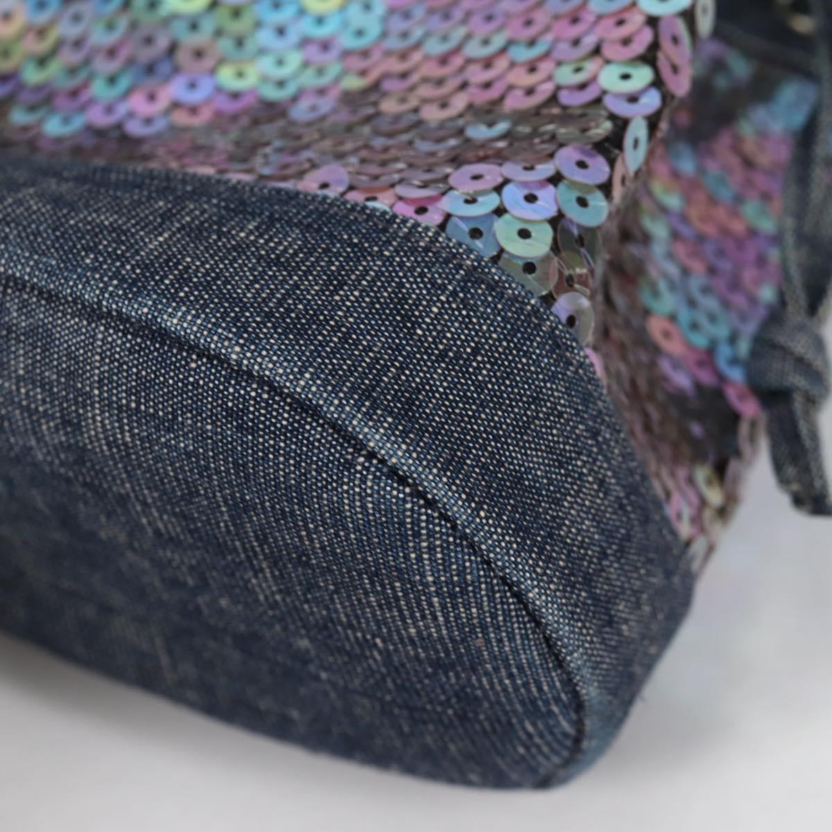 CHANEL Sequin Hand Bag Denim Blue CC Auth 139014SAV