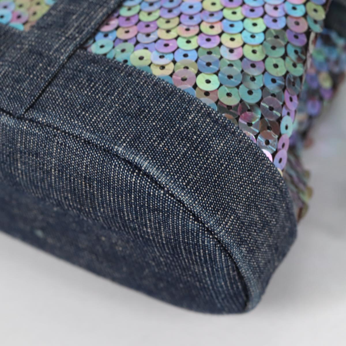 CHANEL Sequin Hand Bag Denim Blue CC Auth 139014SAV