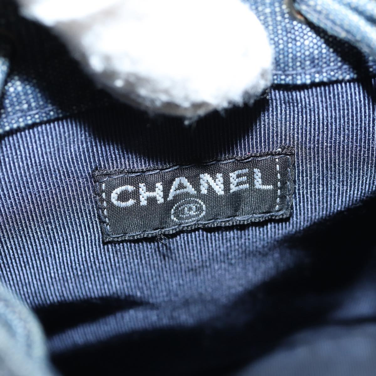 CHANEL Sequin Hand Bag Denim Blue CC Auth 139014SAV