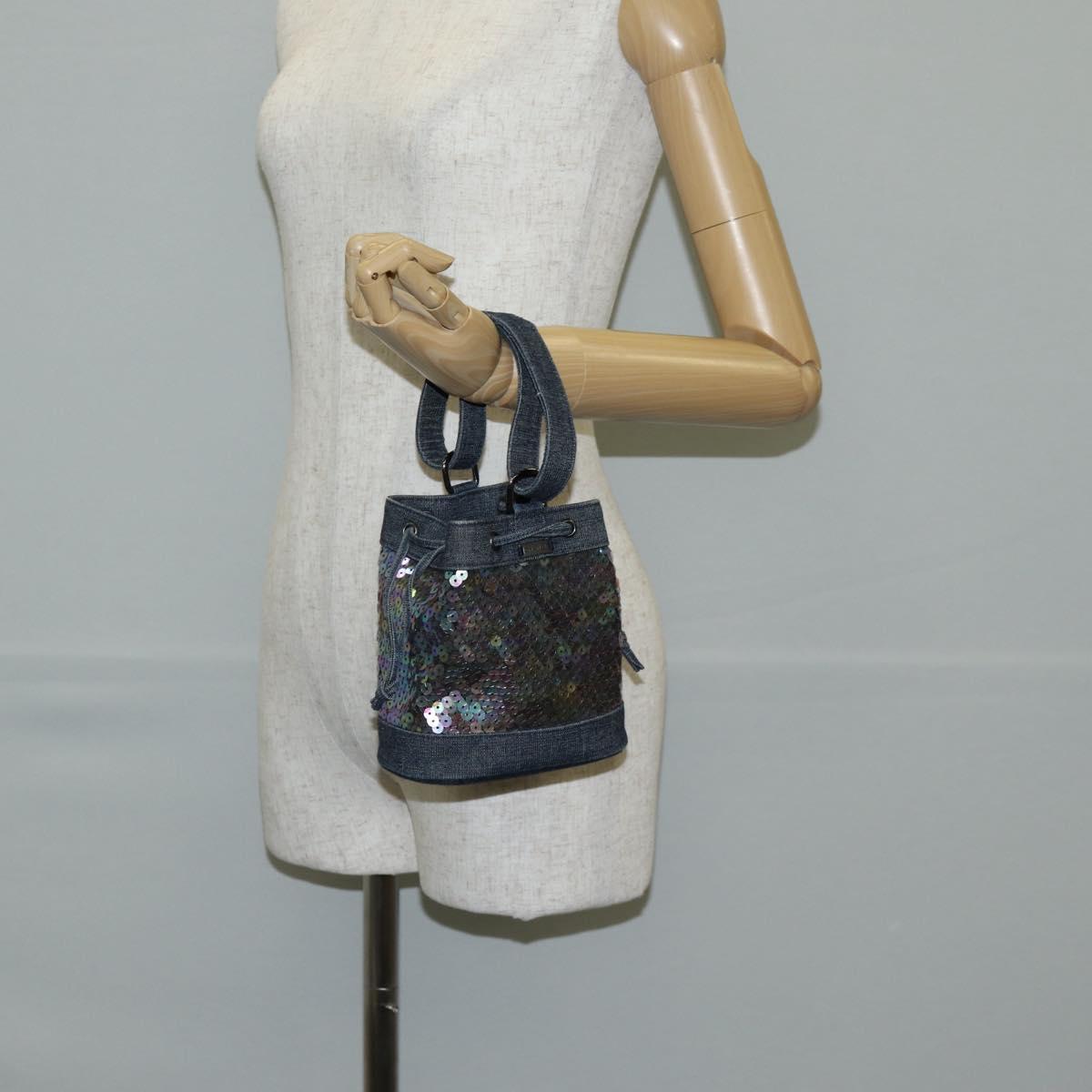 CHANEL Sequin Hand Bag Denim Blue CC Auth 139014SAV