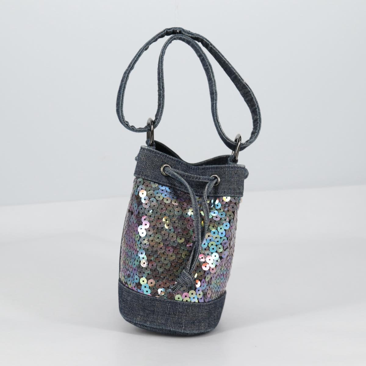 CHANEL Sequin Hand Bag Denim Blue CC Auth 139014SAV