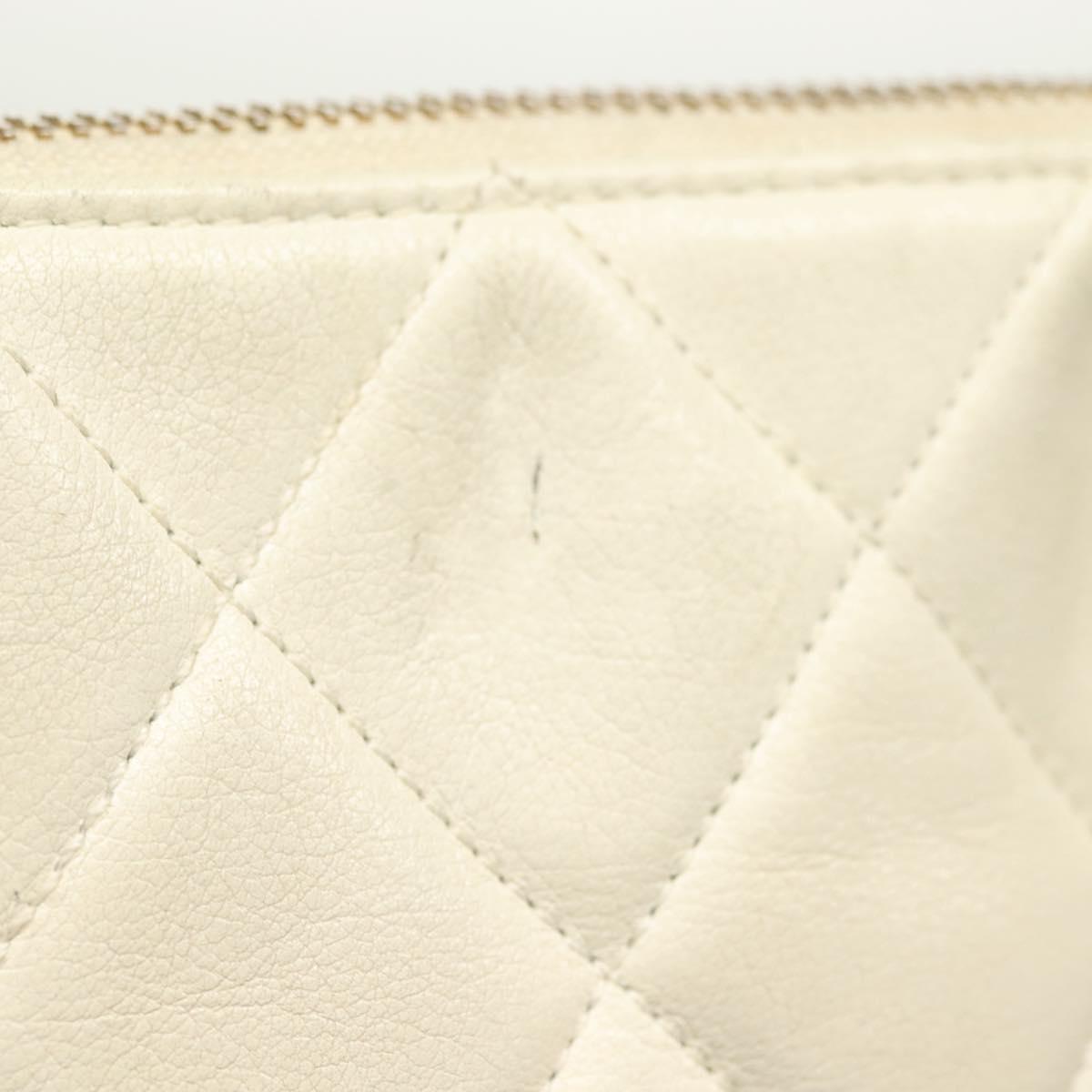 CHANEL Matelasse Chain Shoulder Bag Lamb Skin White Gold CC Auth 139015