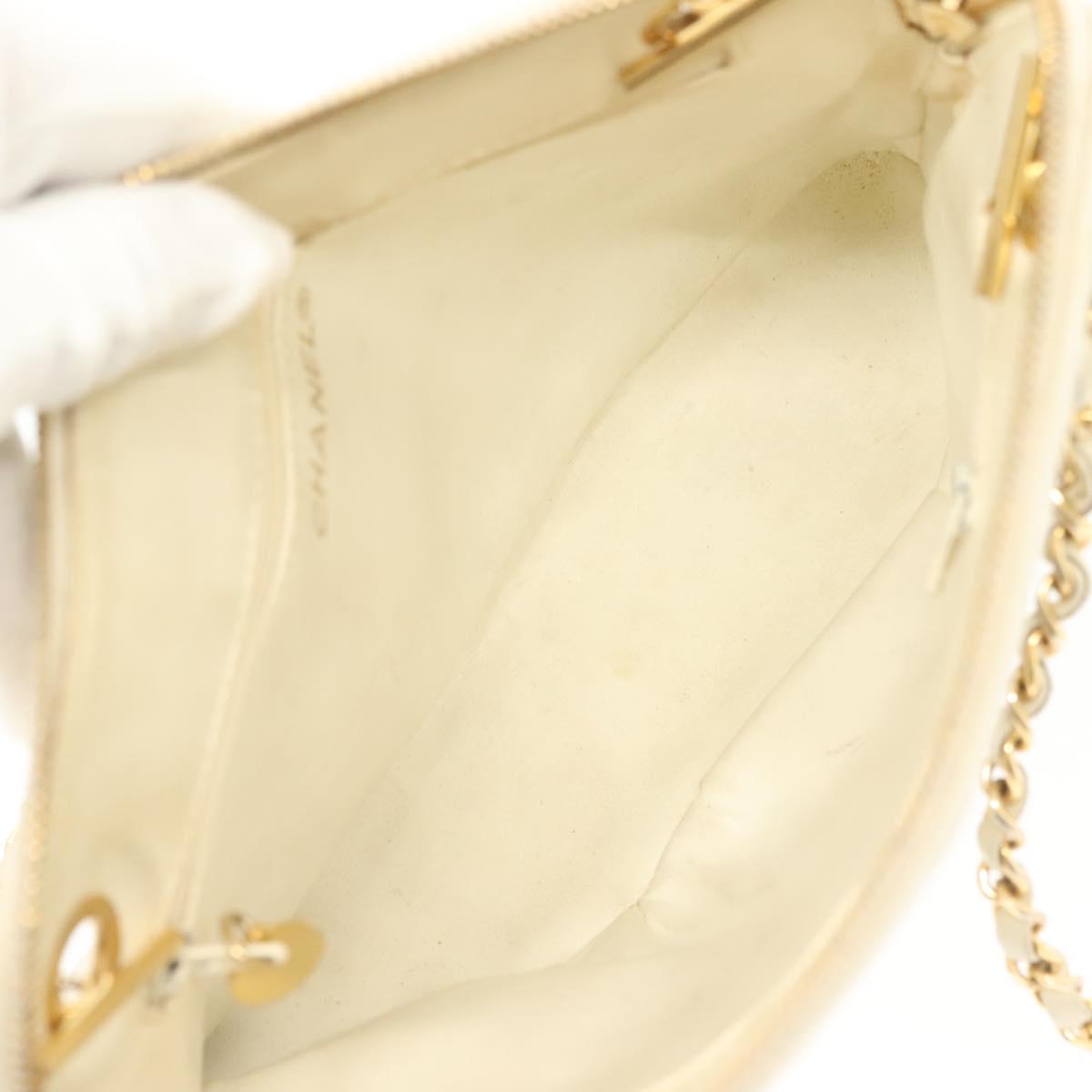 CHANEL Matelasse Chain Shoulder Bag Lamb Skin White Gold CC Auth 139015
