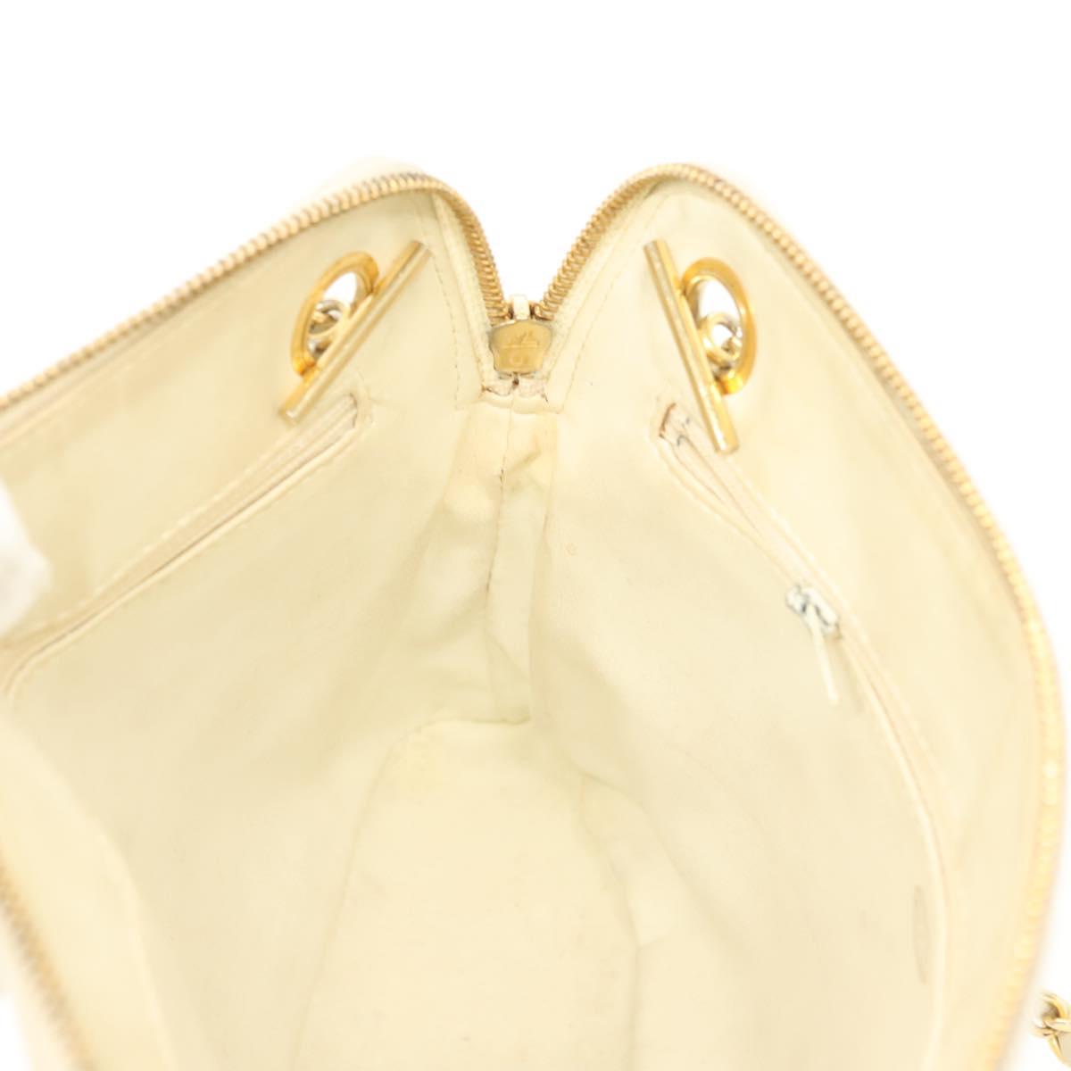 CHANEL Matelasse Chain Shoulder Bag Lamb Skin White Gold CC Auth 139015