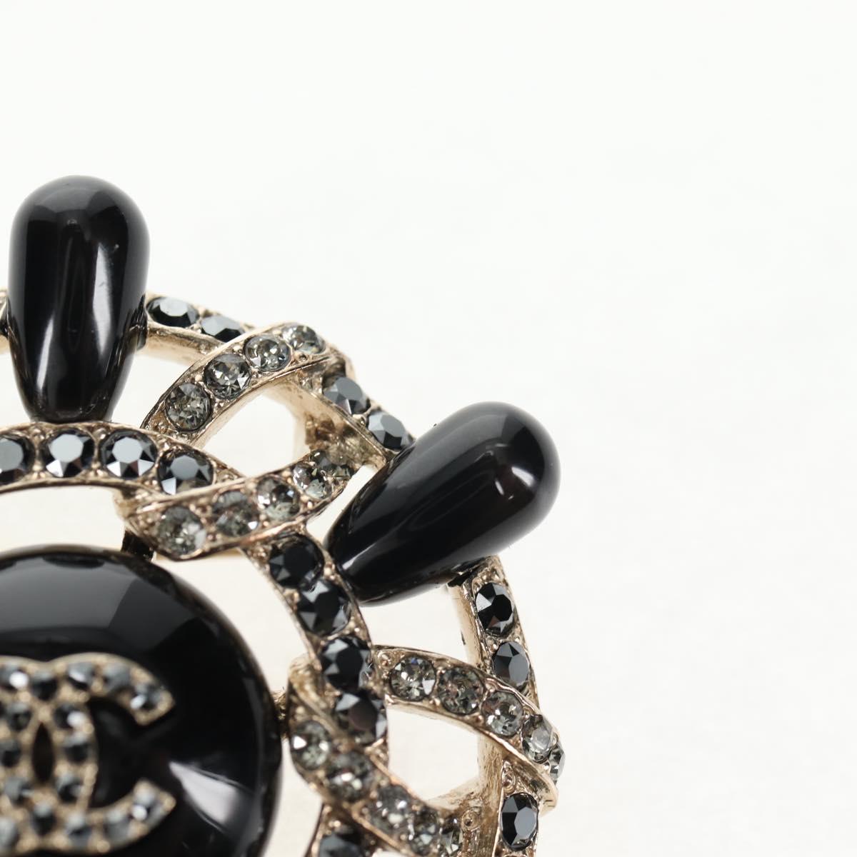 CHANEL Brooch metal Black CC Auth 139036M