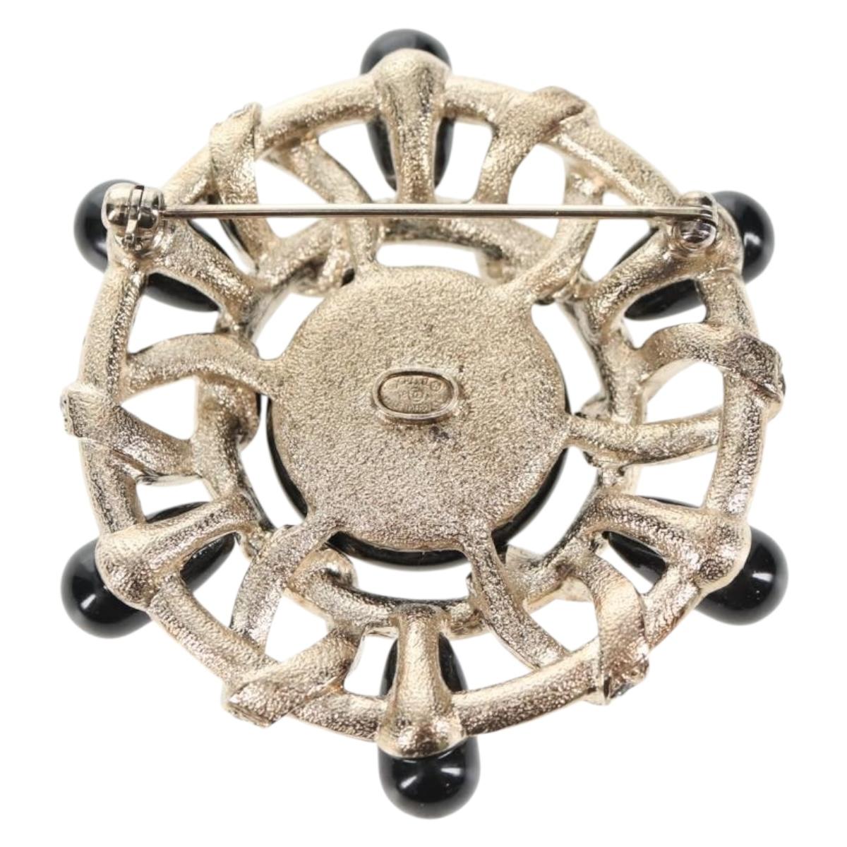 CHANEL Brooch metal Black CC Auth 139036M