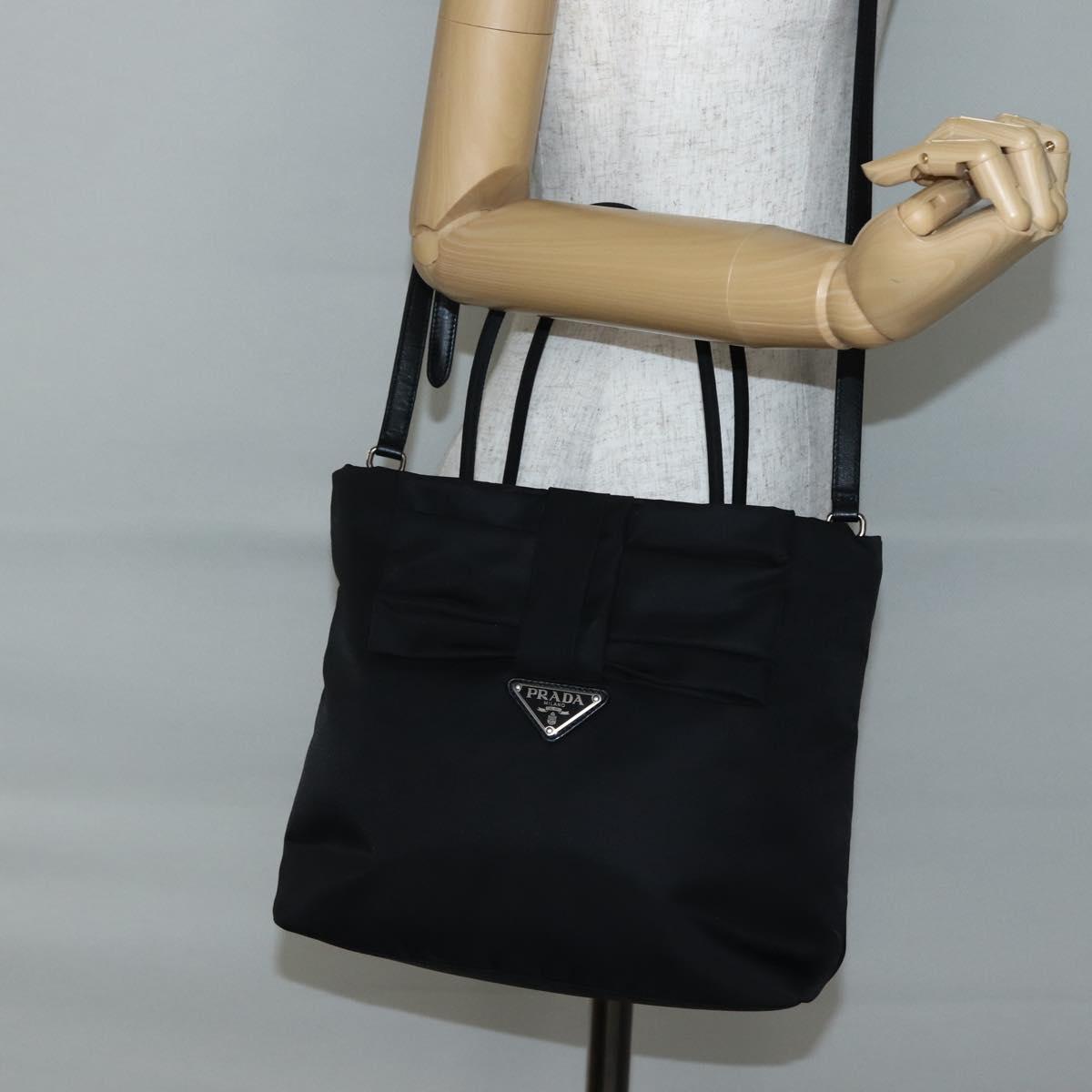 PRADA Hand Bag Nylon 2way Black Silver Auth 139041V