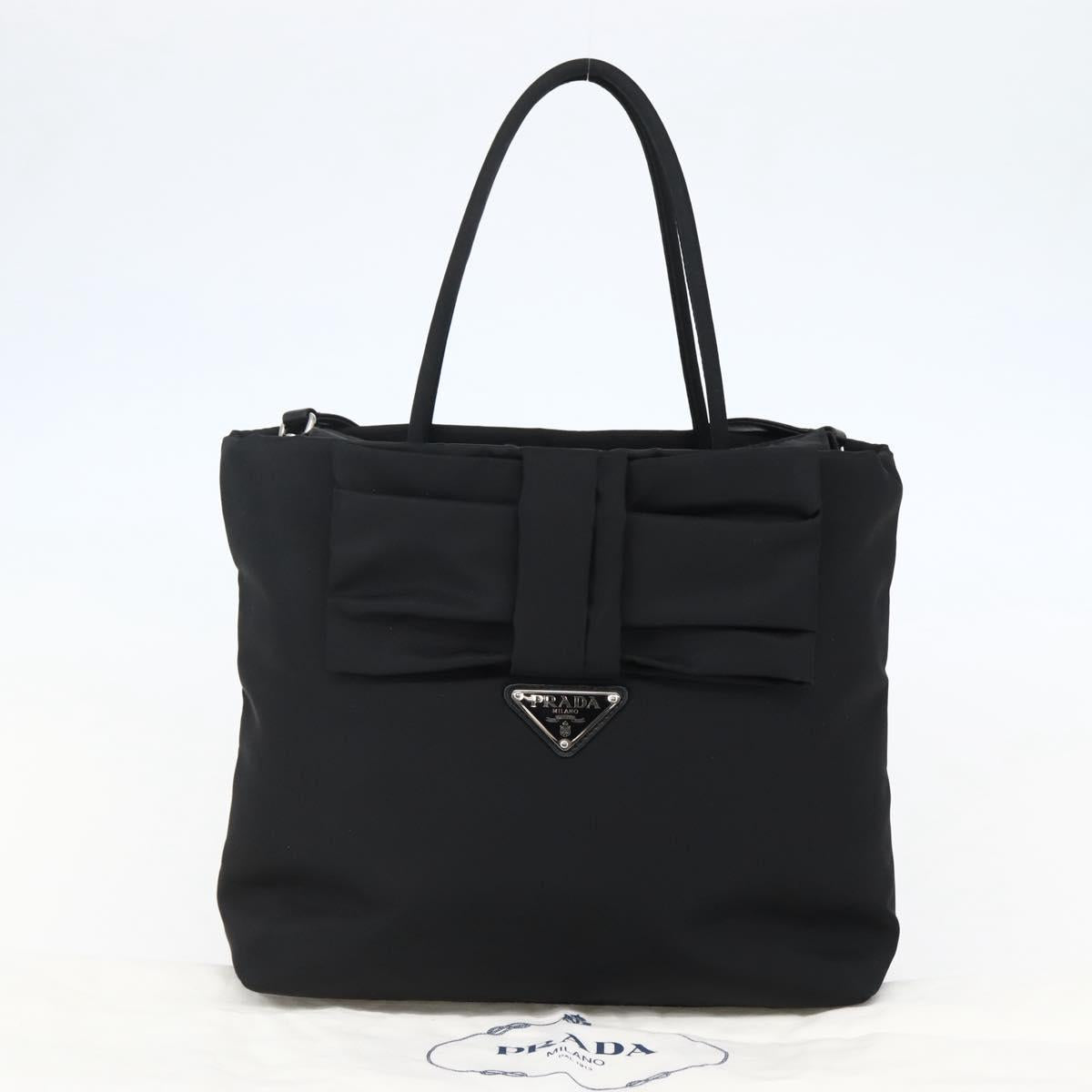 PRADA Hand Bag Nylon 2way Black Silver Auth 139041V