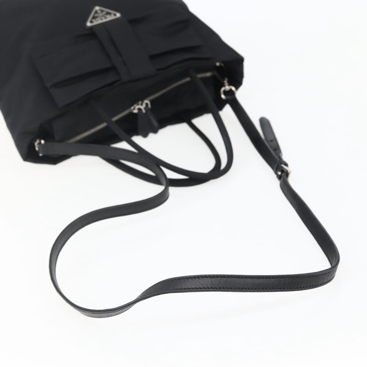 PRADA Hand Bag Nylon 2way Black Silver Auth 139041V