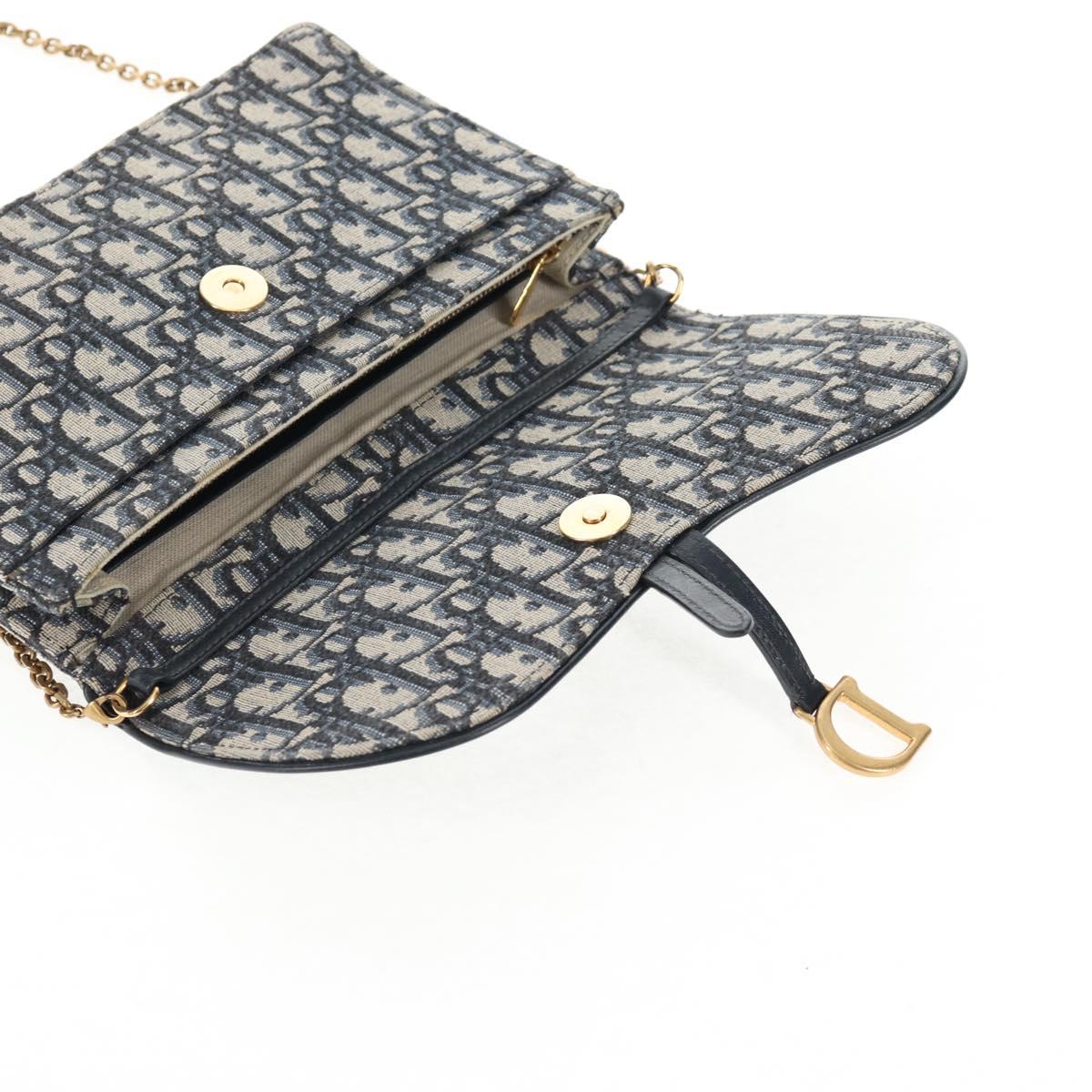 Christian Dior Oblique Trotter Canvas Chain Shoulder Bag Navy Gold Auth 139042M